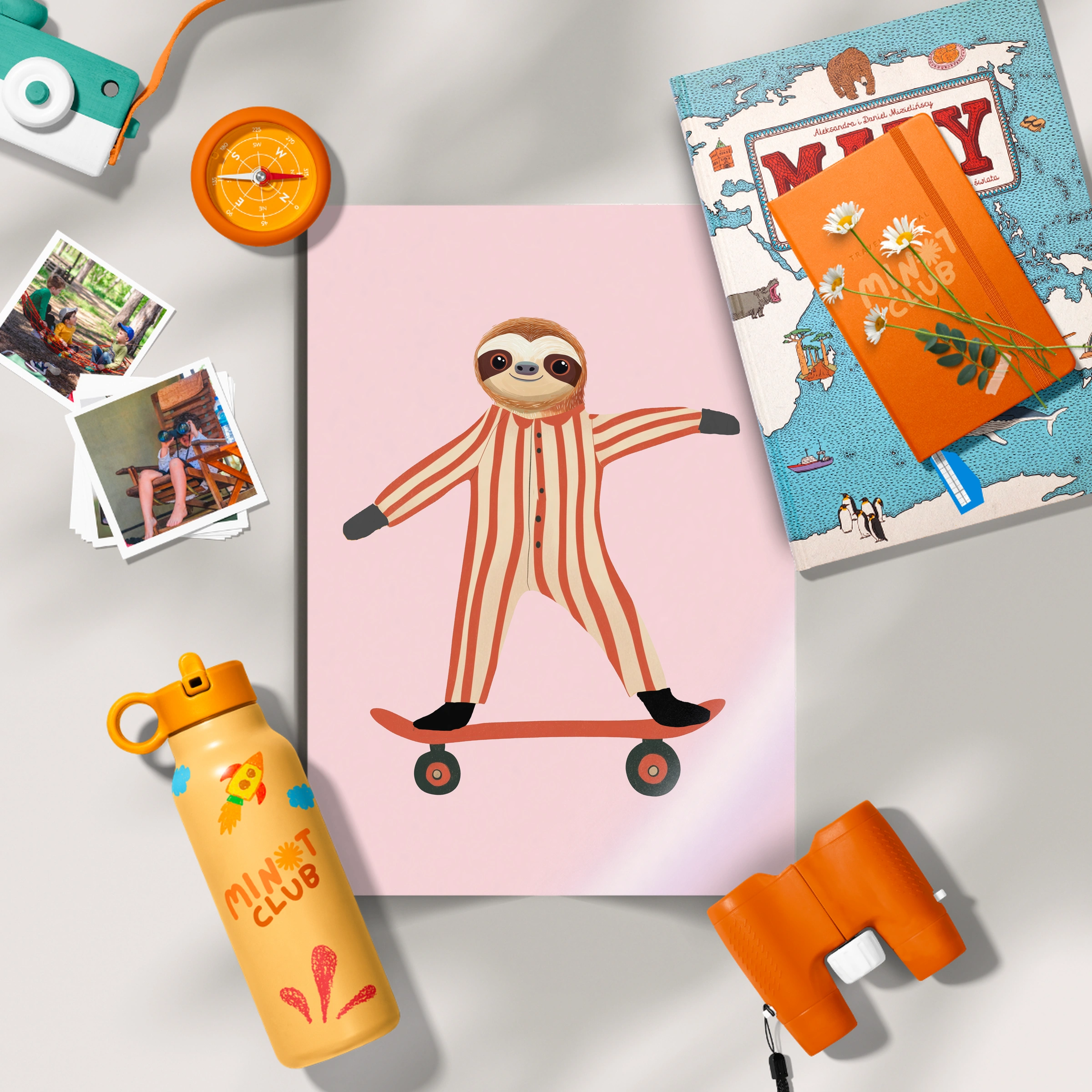 Skater Sloth Nursery Print