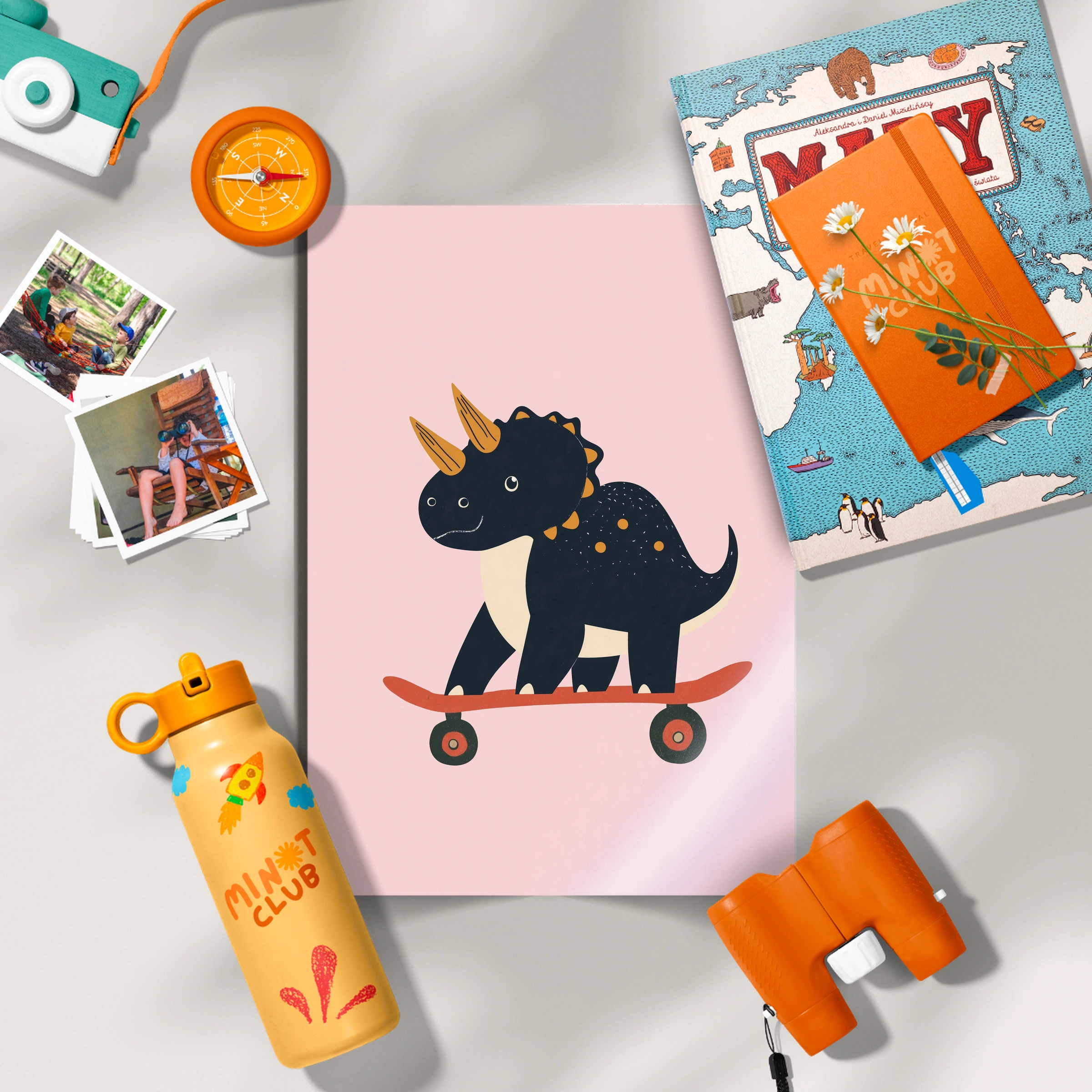 Skater Triceratops Nursery Print