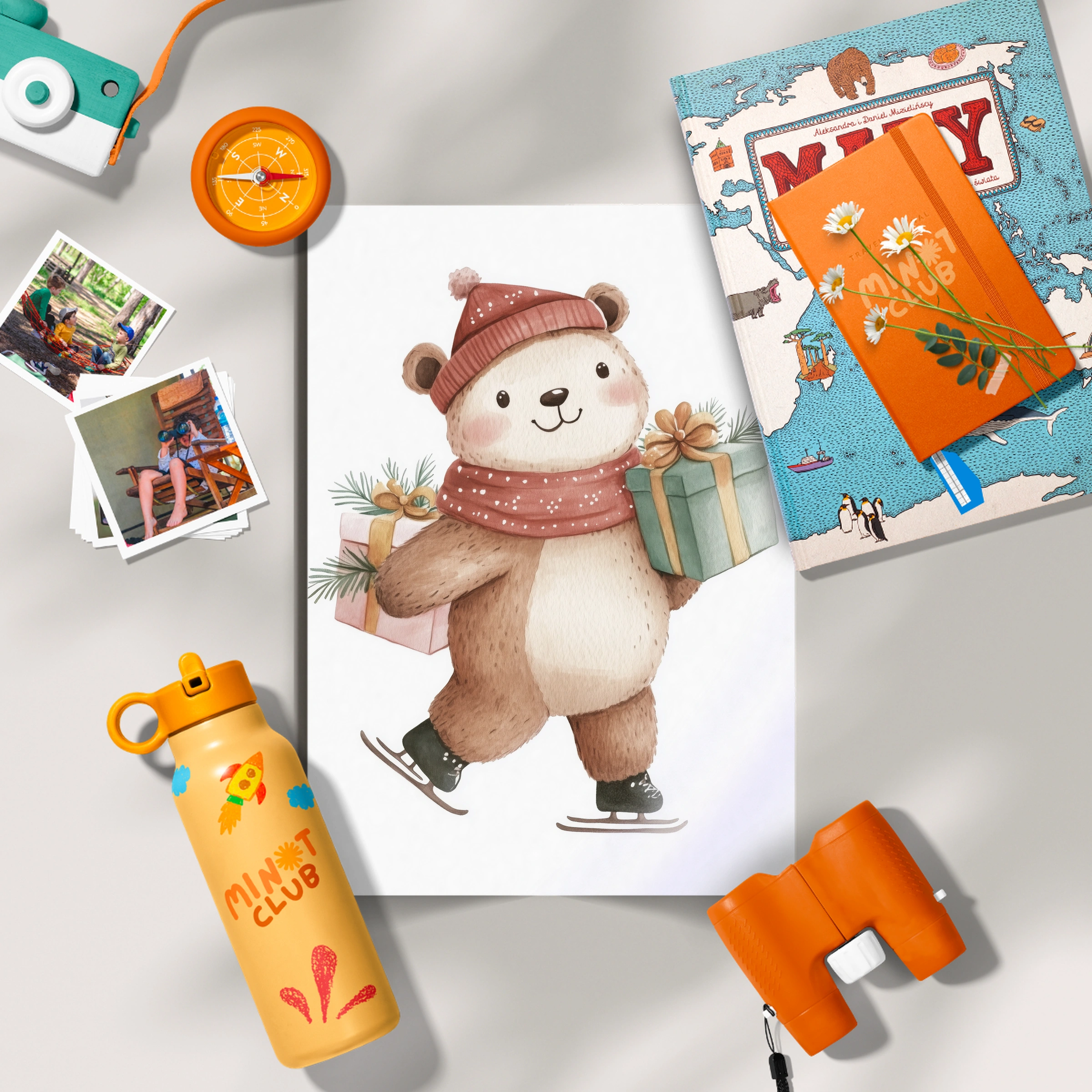 Skating Bear Christmas Print