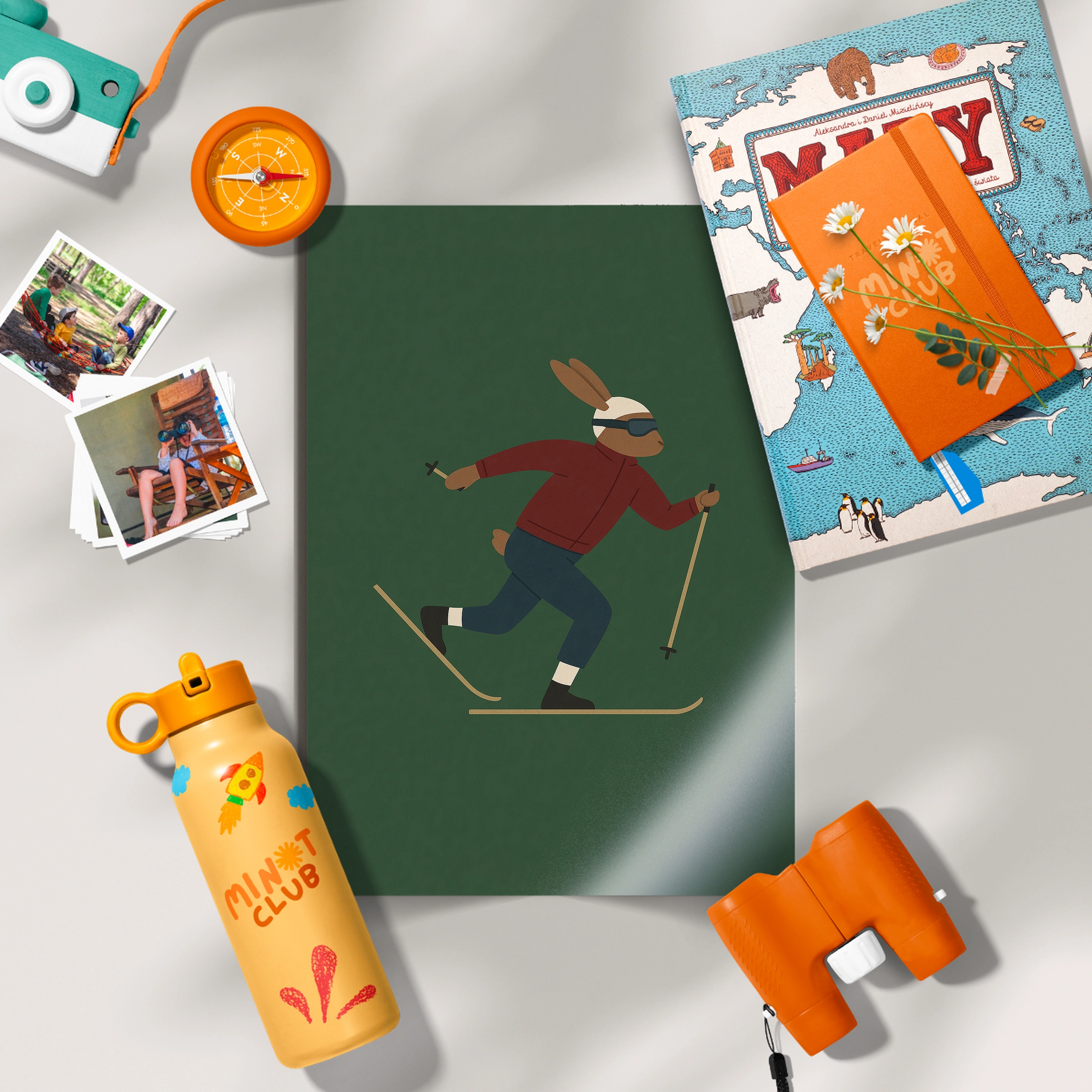 Skiing Rabbit Nursery Print - flat lay nursery decor print