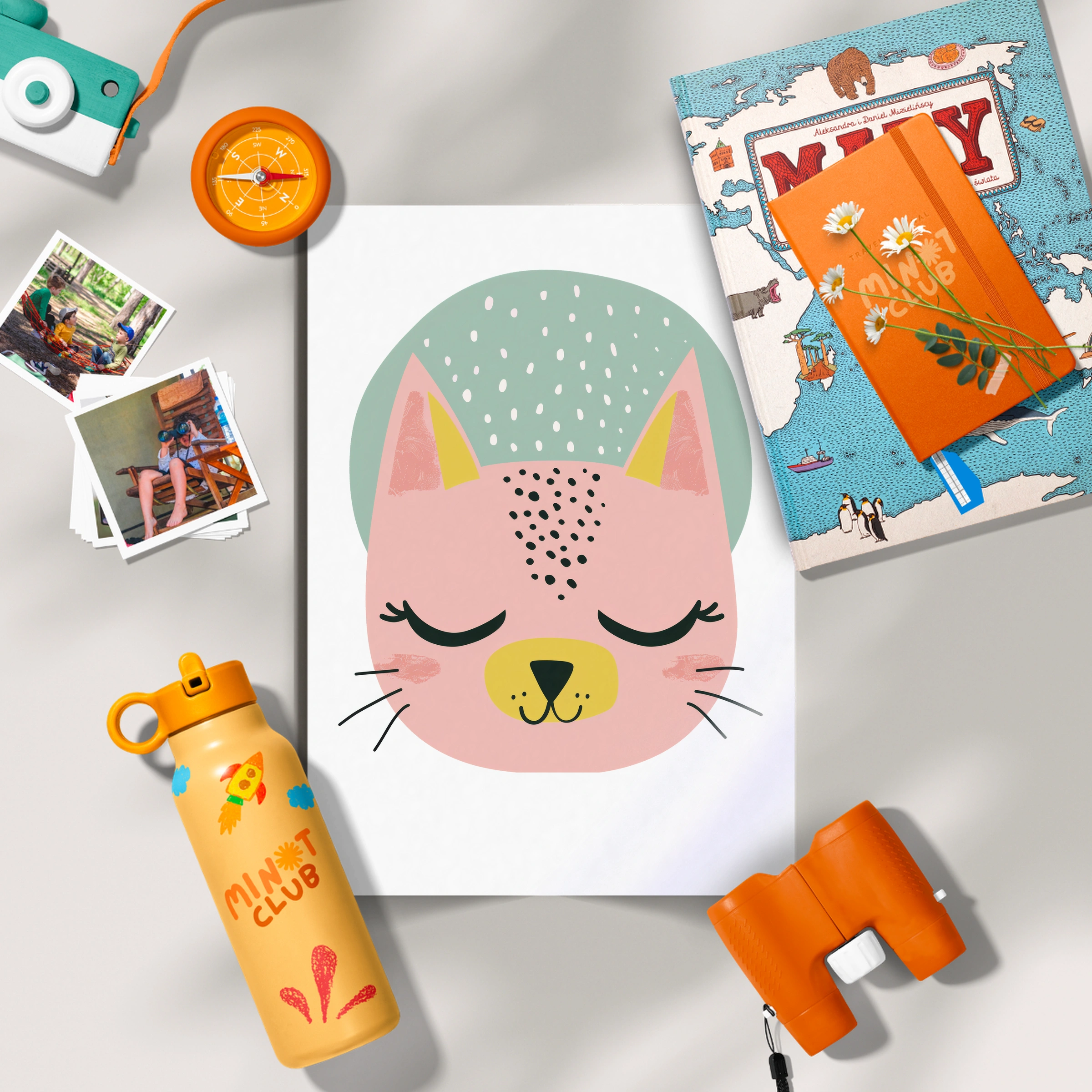 Sleepy Cat Face Nursery Print