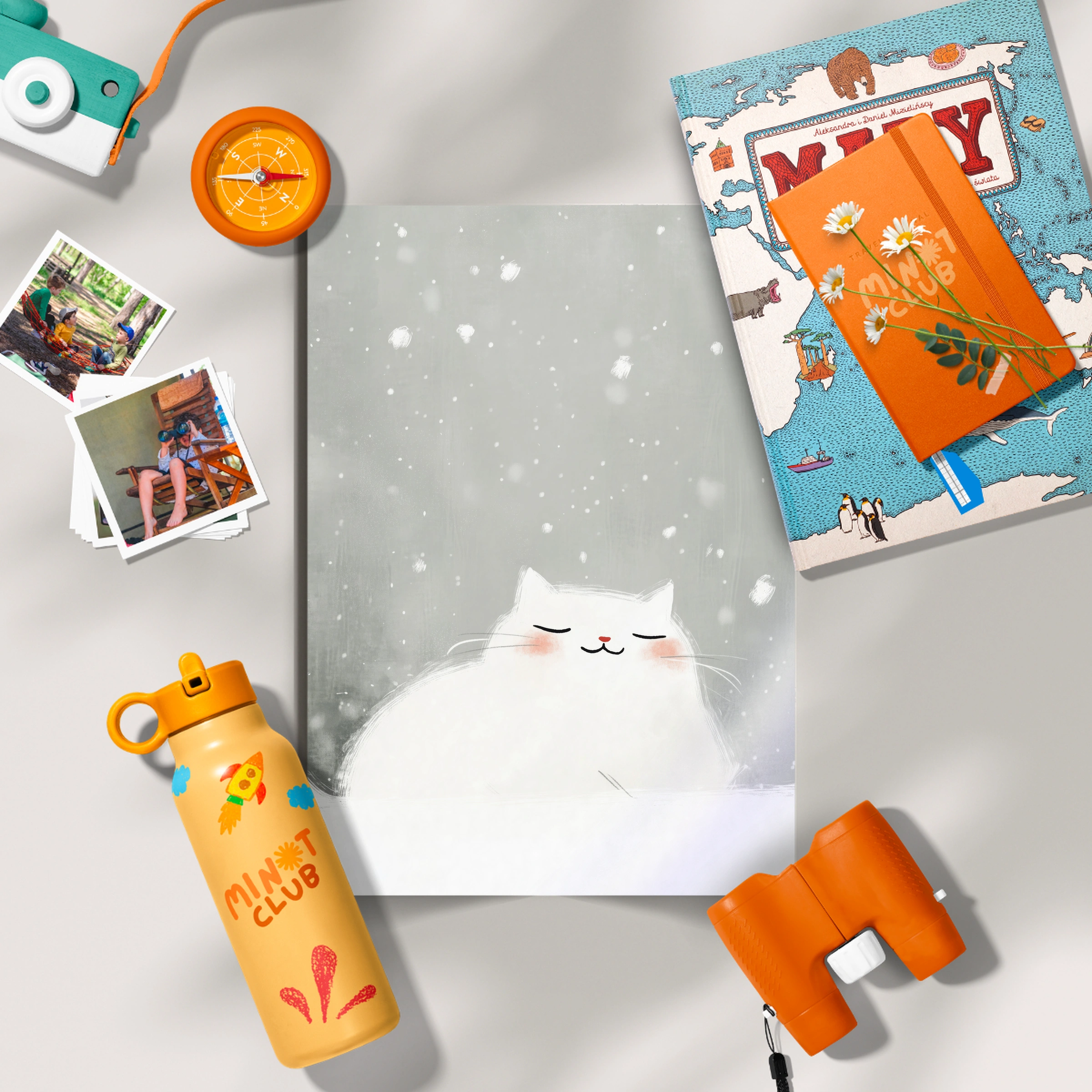 Sleepy White Cat Christmas Print