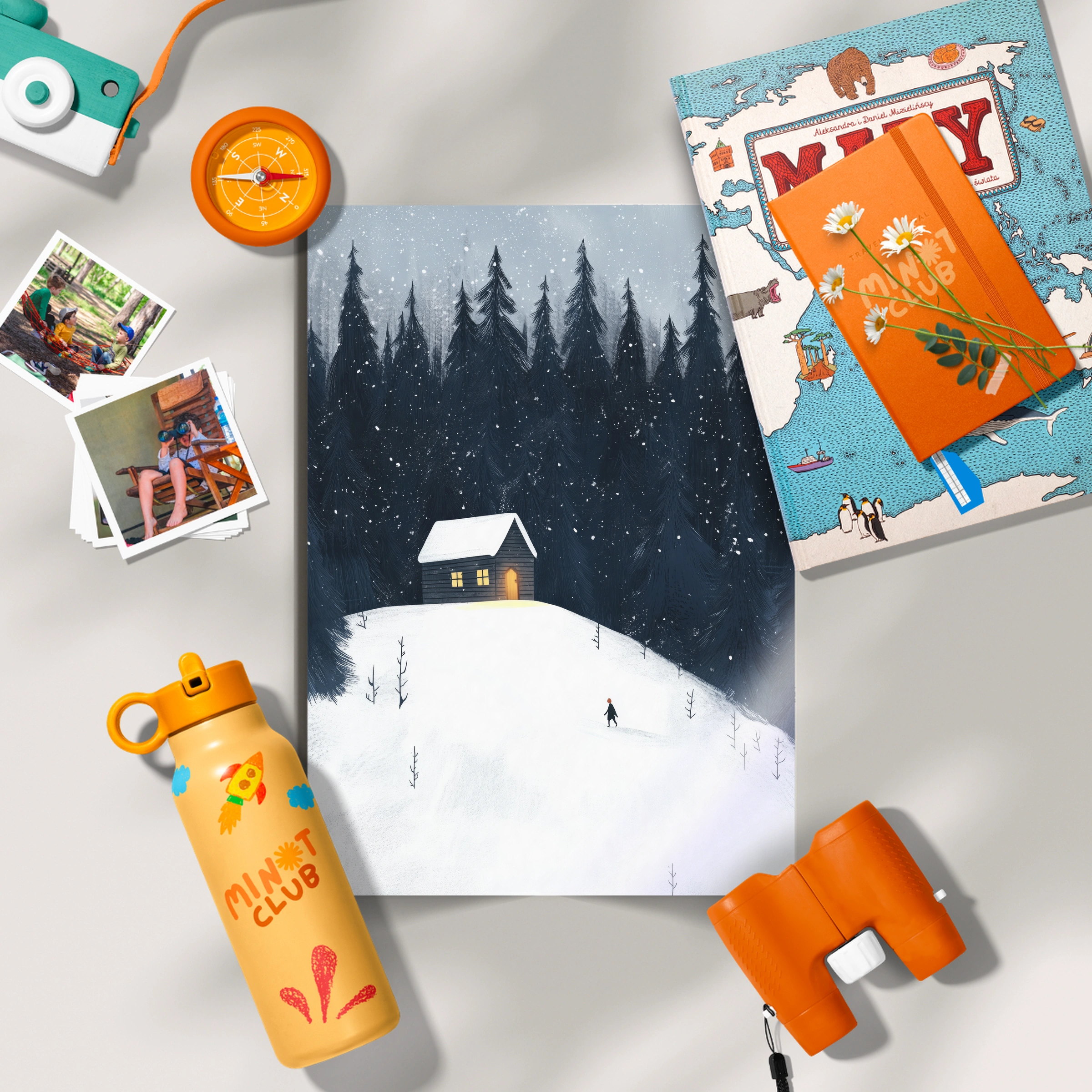 Snowy Cabin in the Forest Christmas Print