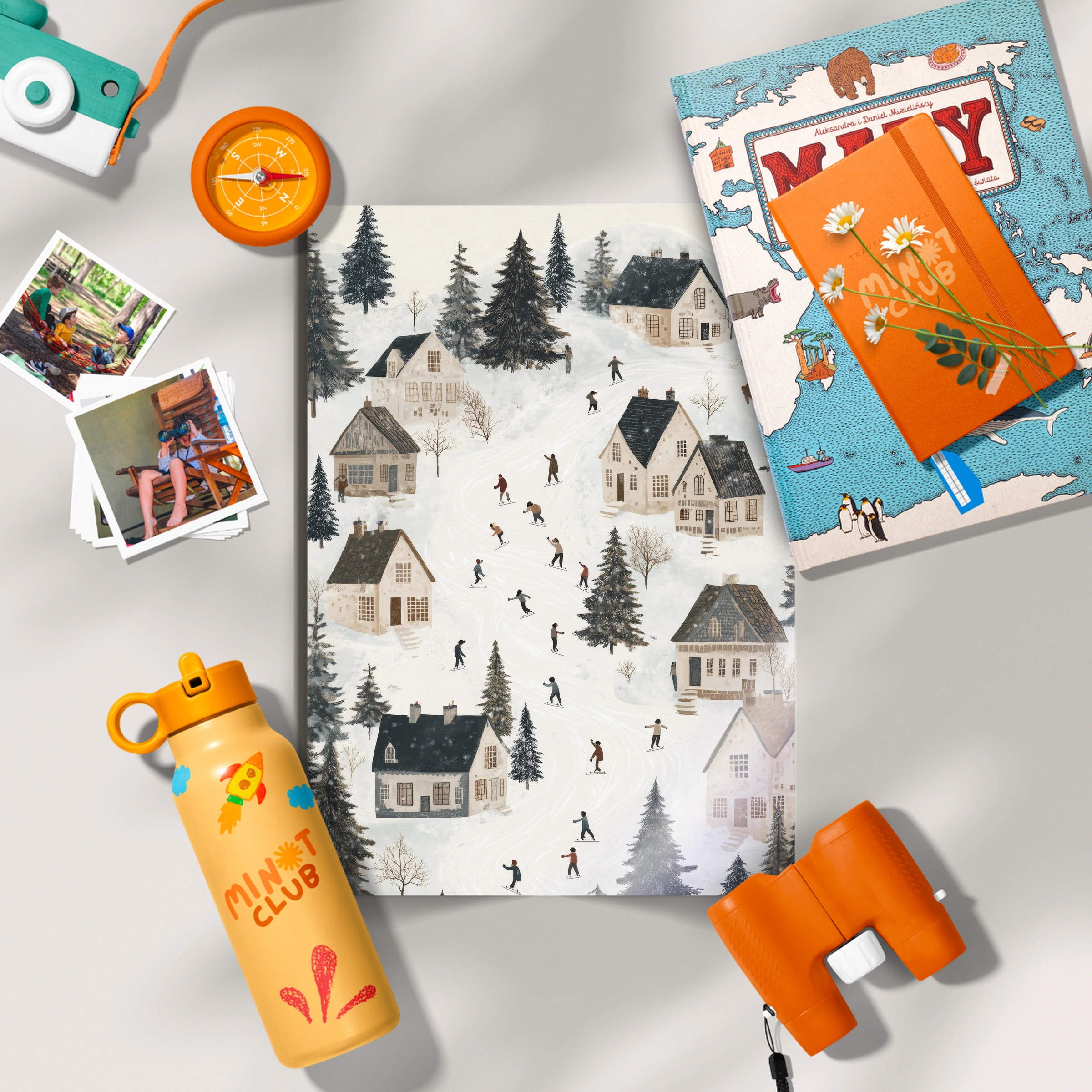 Snowy Village Skaters Christmas Print