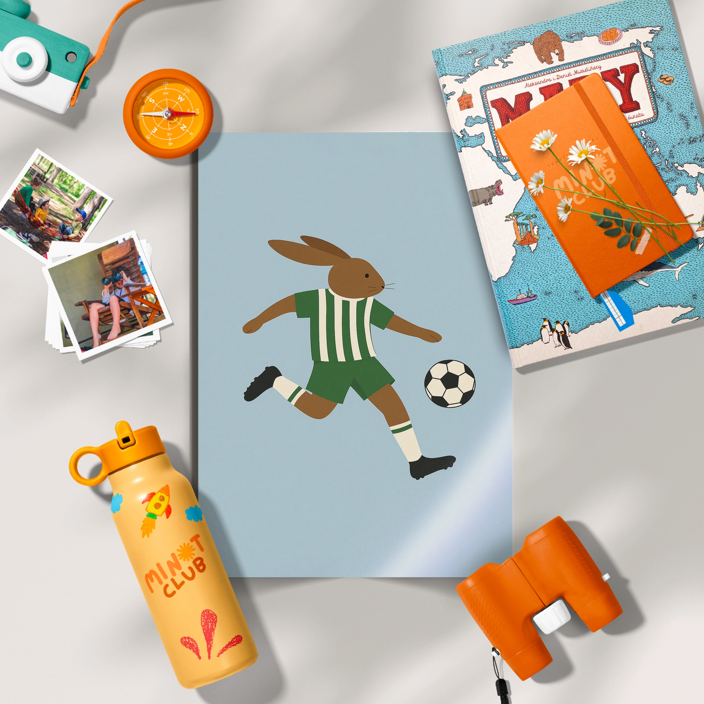 Soccer Rabbit Nursery Print - flat lay nursery decor print