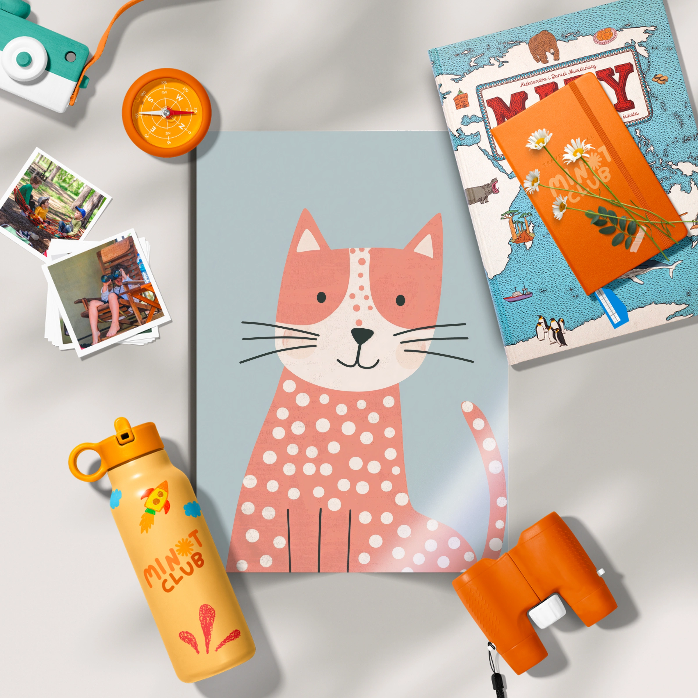 Spotty Pink Cat Nursery Print