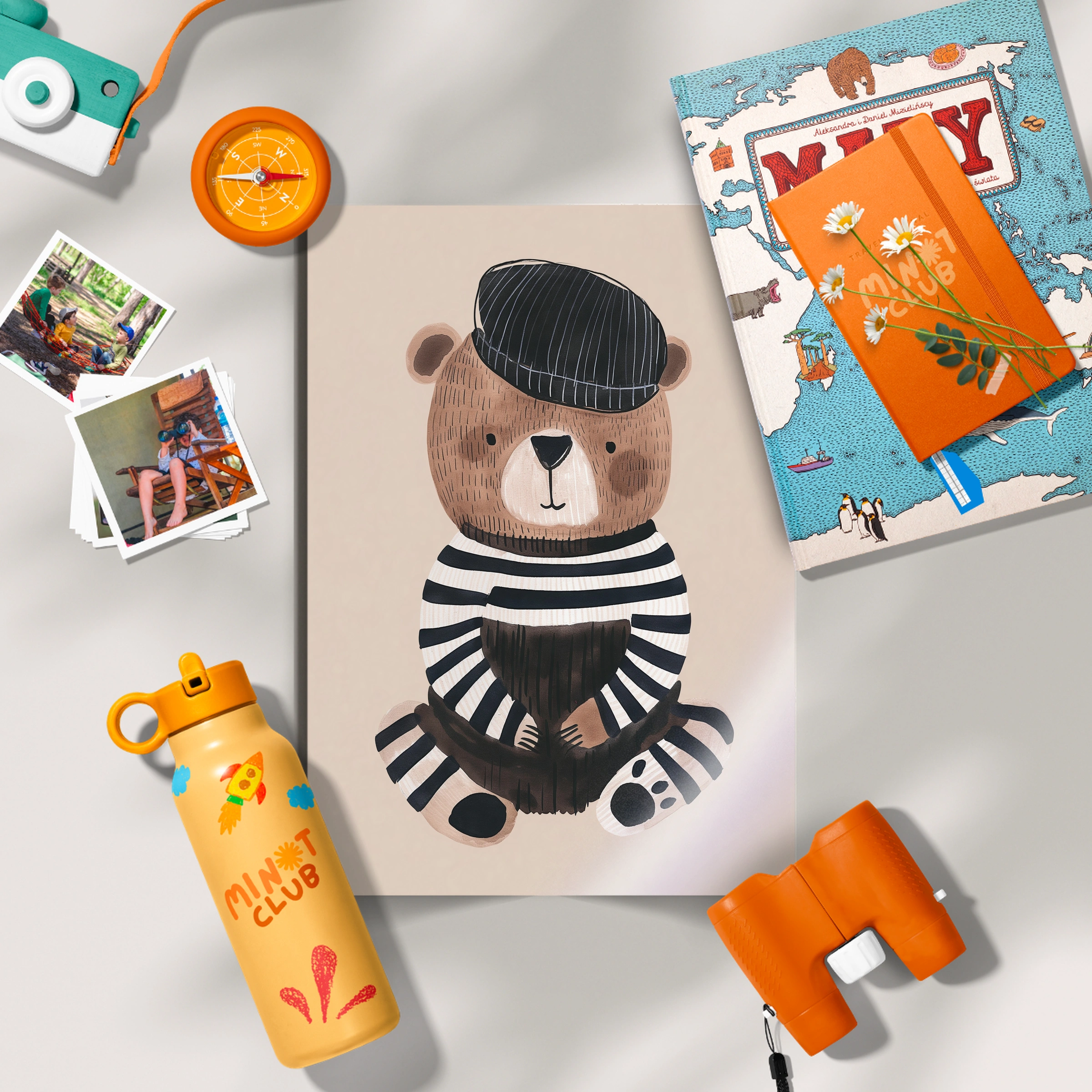 Stripey Bear Nursery Print
