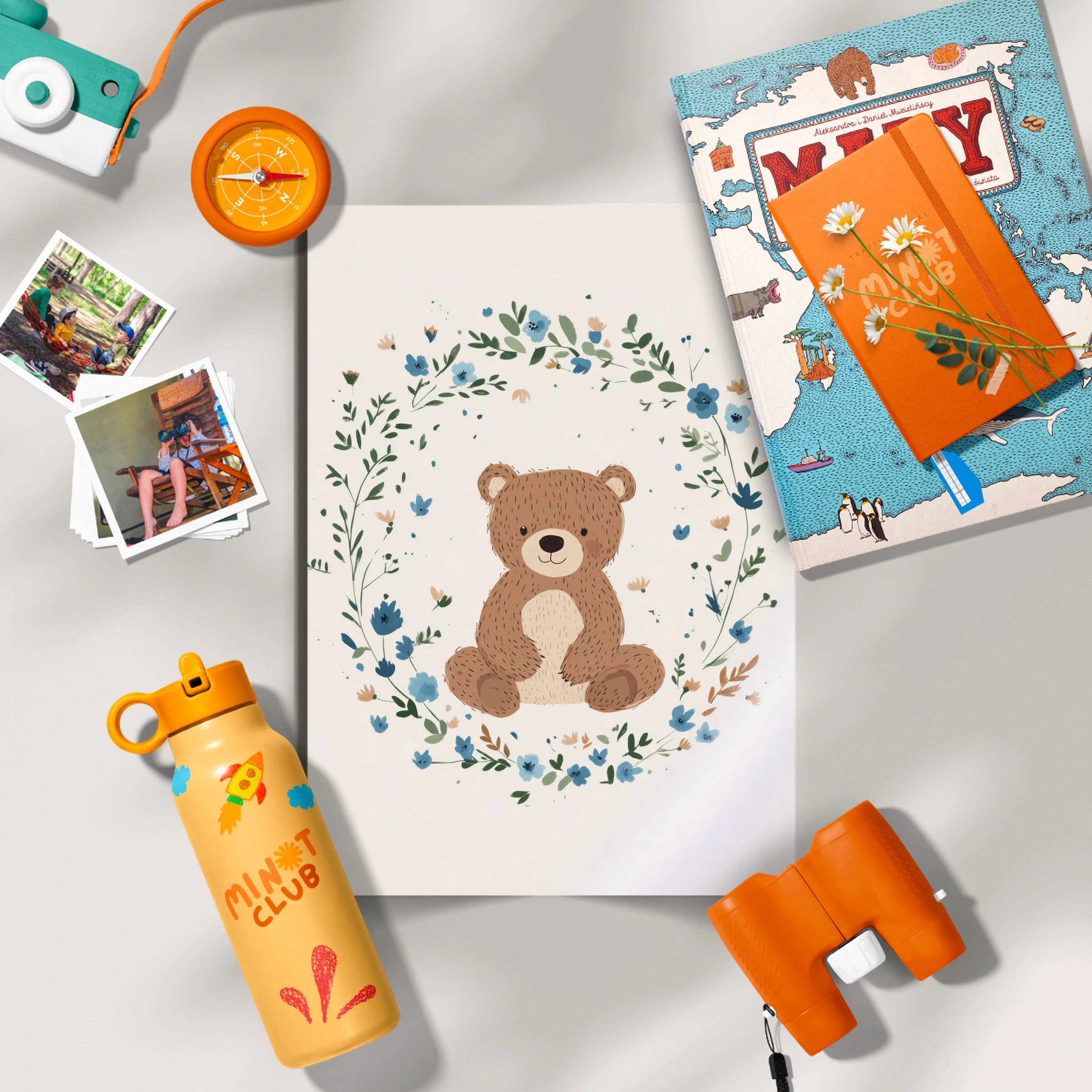 Teddy in a Wreath Nursery Print