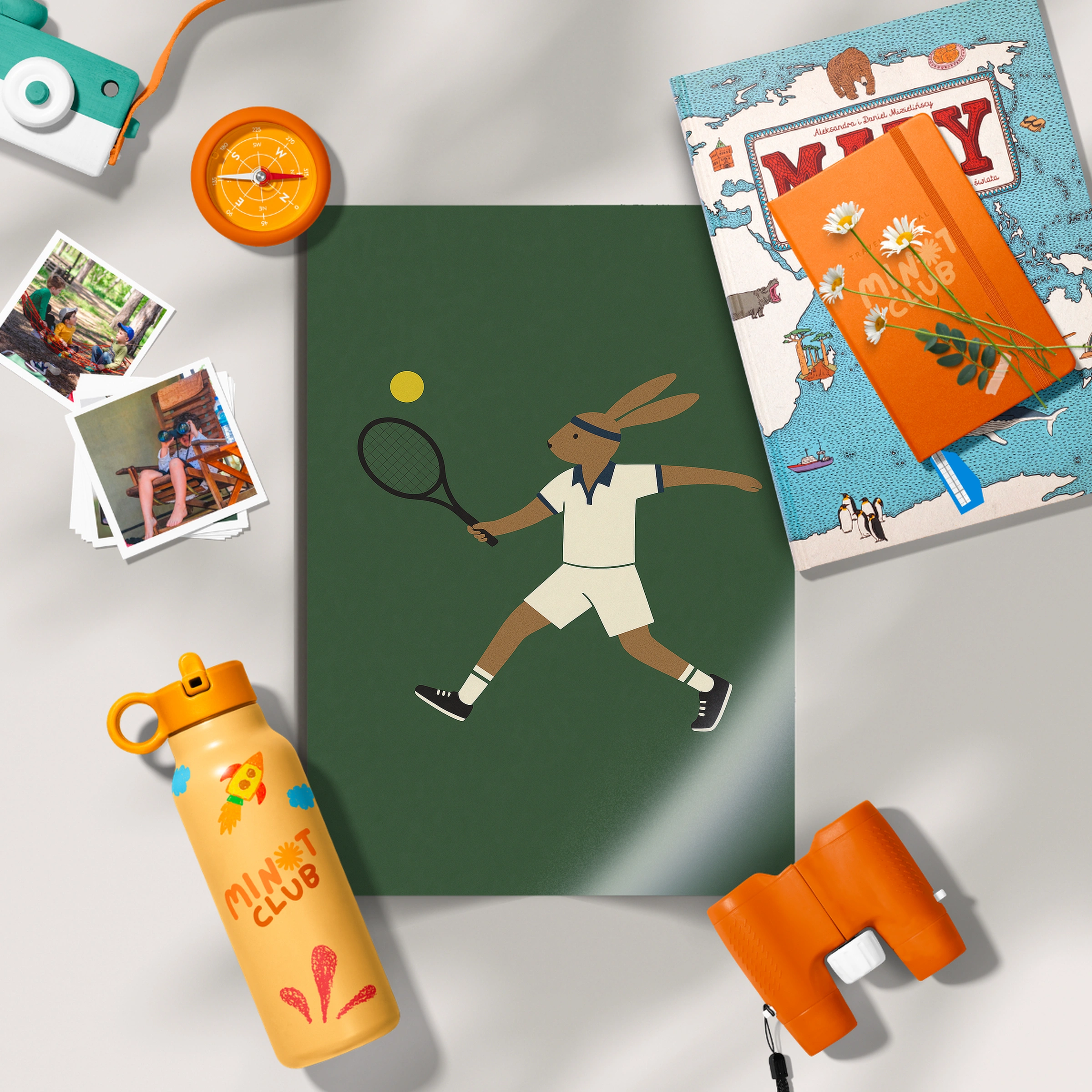 Tennis Player Rabbit Nursery Print - flat lay nursery decor print
