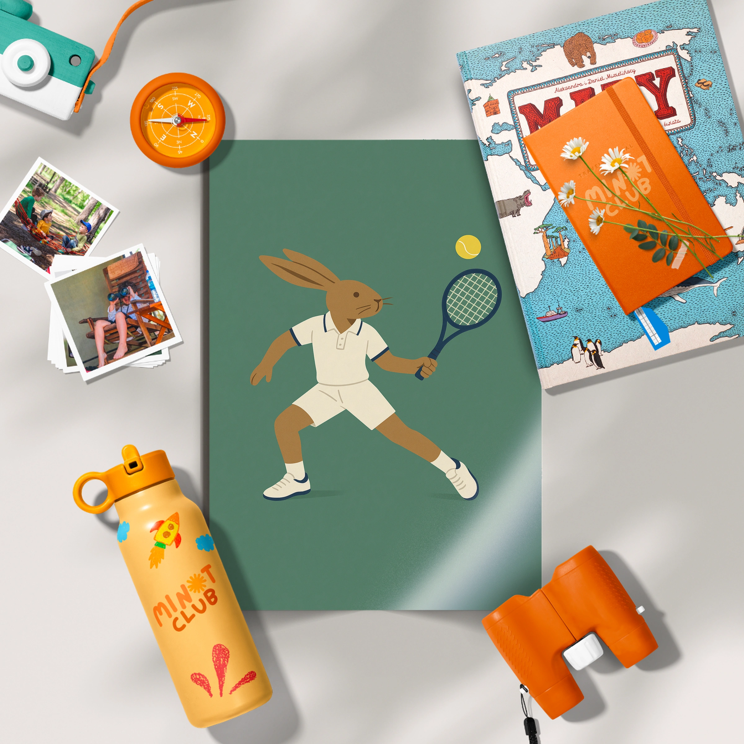 Tennis Rabbit Nursery Print - flat lay nursery decor print