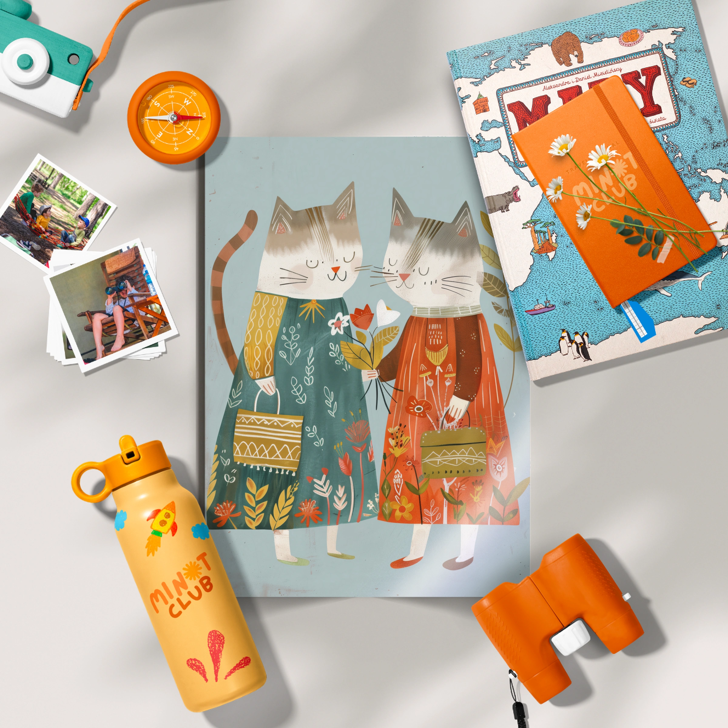 Two Folk Cats Nursery Print