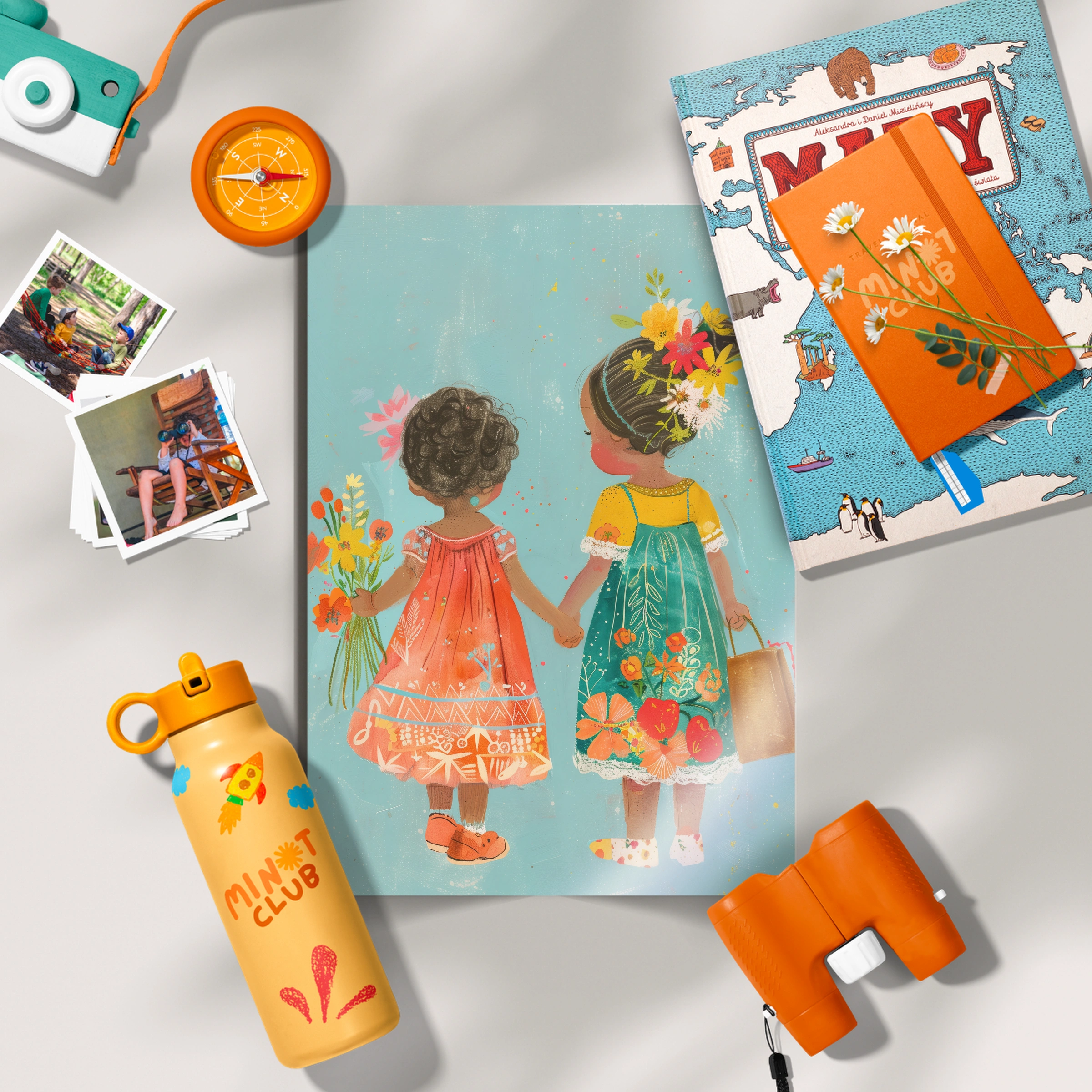 Two Girls with Flowers Nursery Print
