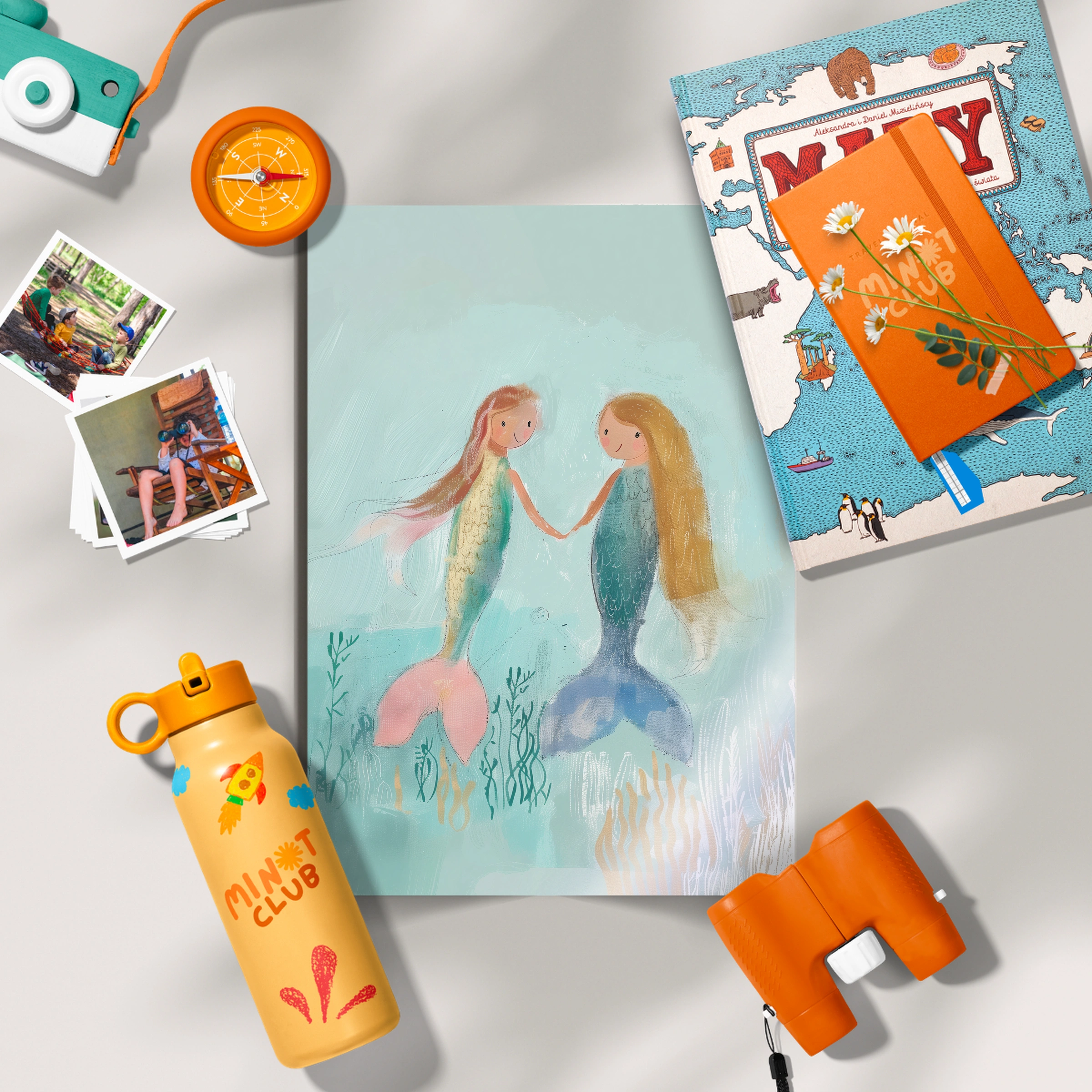 Two Mermaids Blue Nursery Print