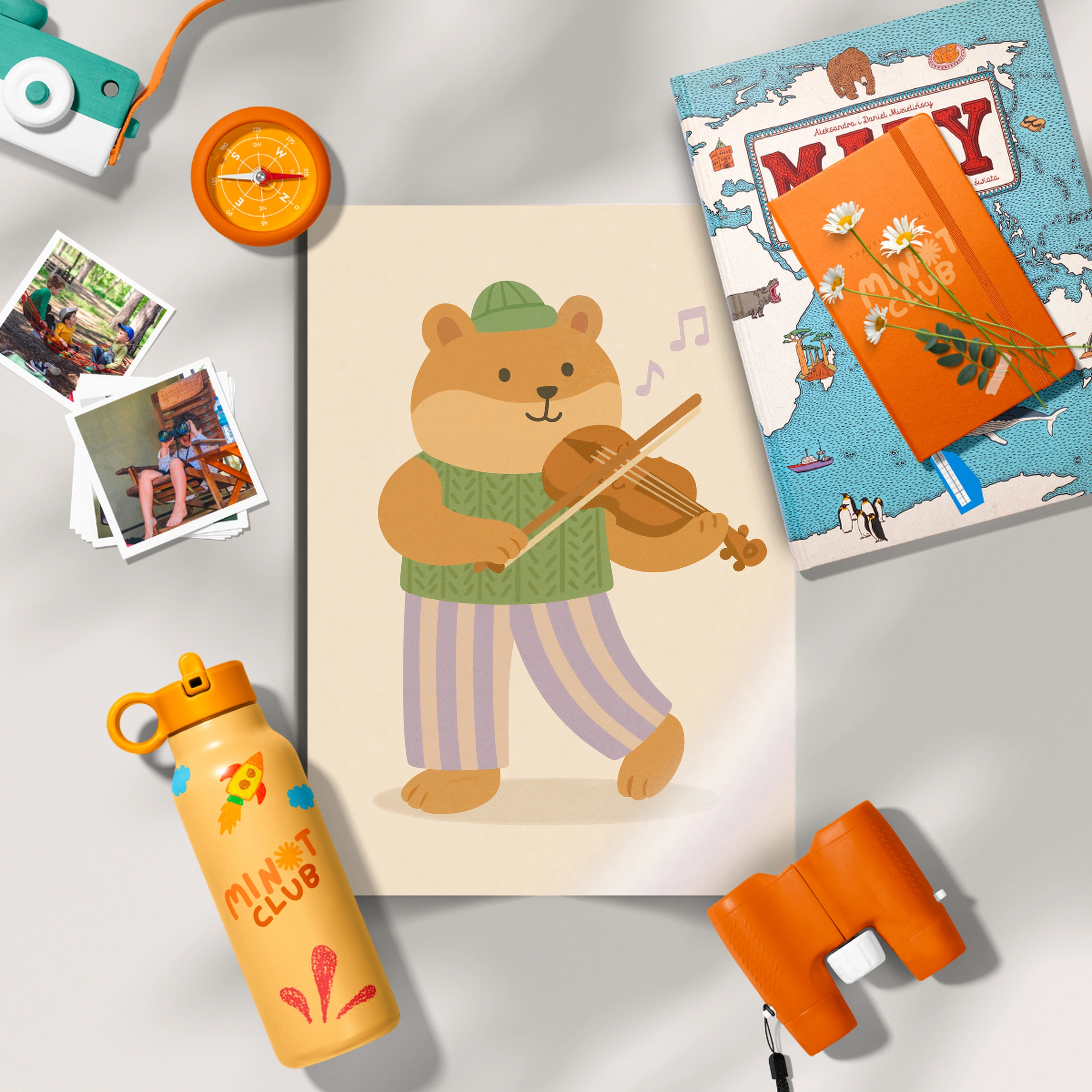 Violin Bear Nursery Print - flat lay nursery decor print