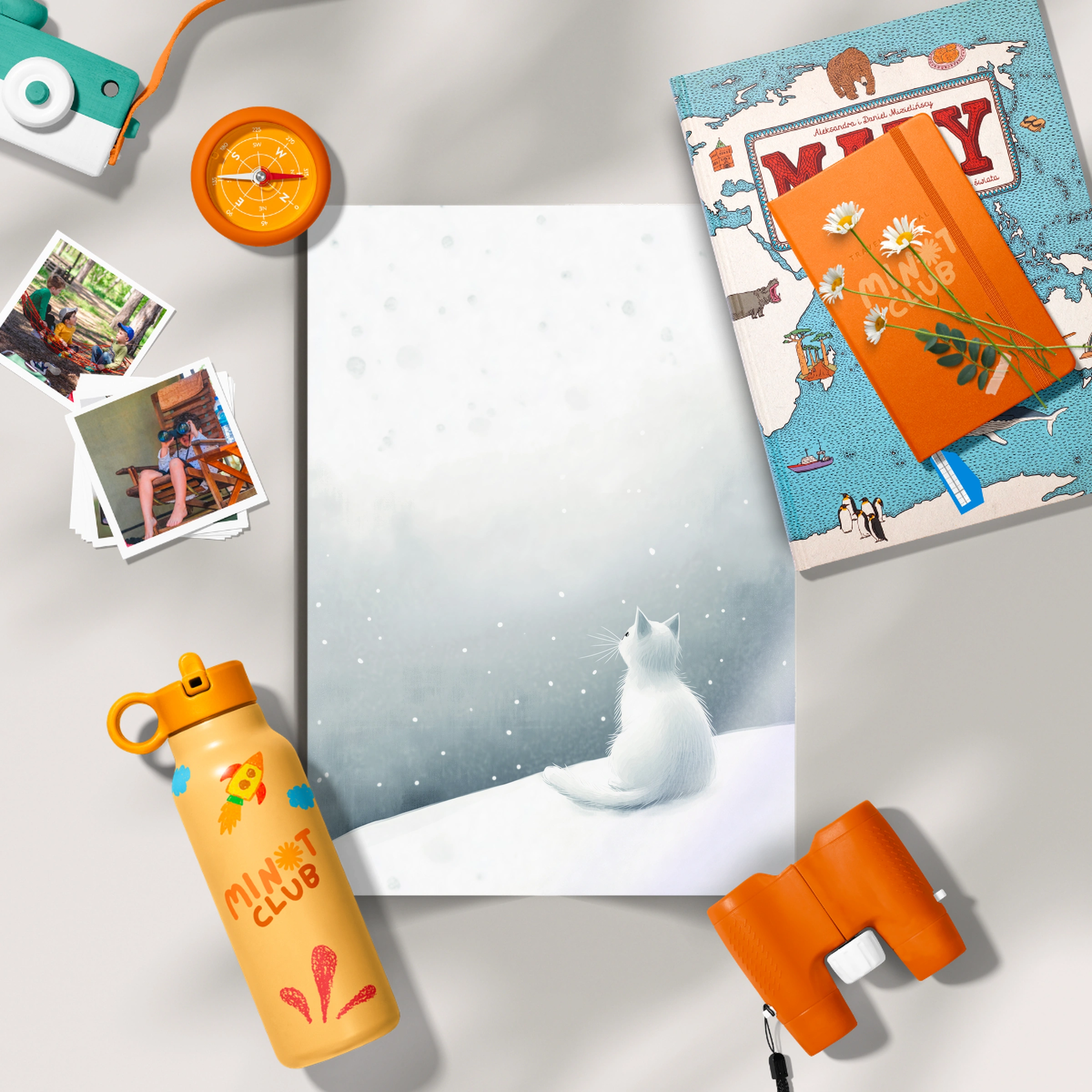 White Cat in the Snow Christmas Print