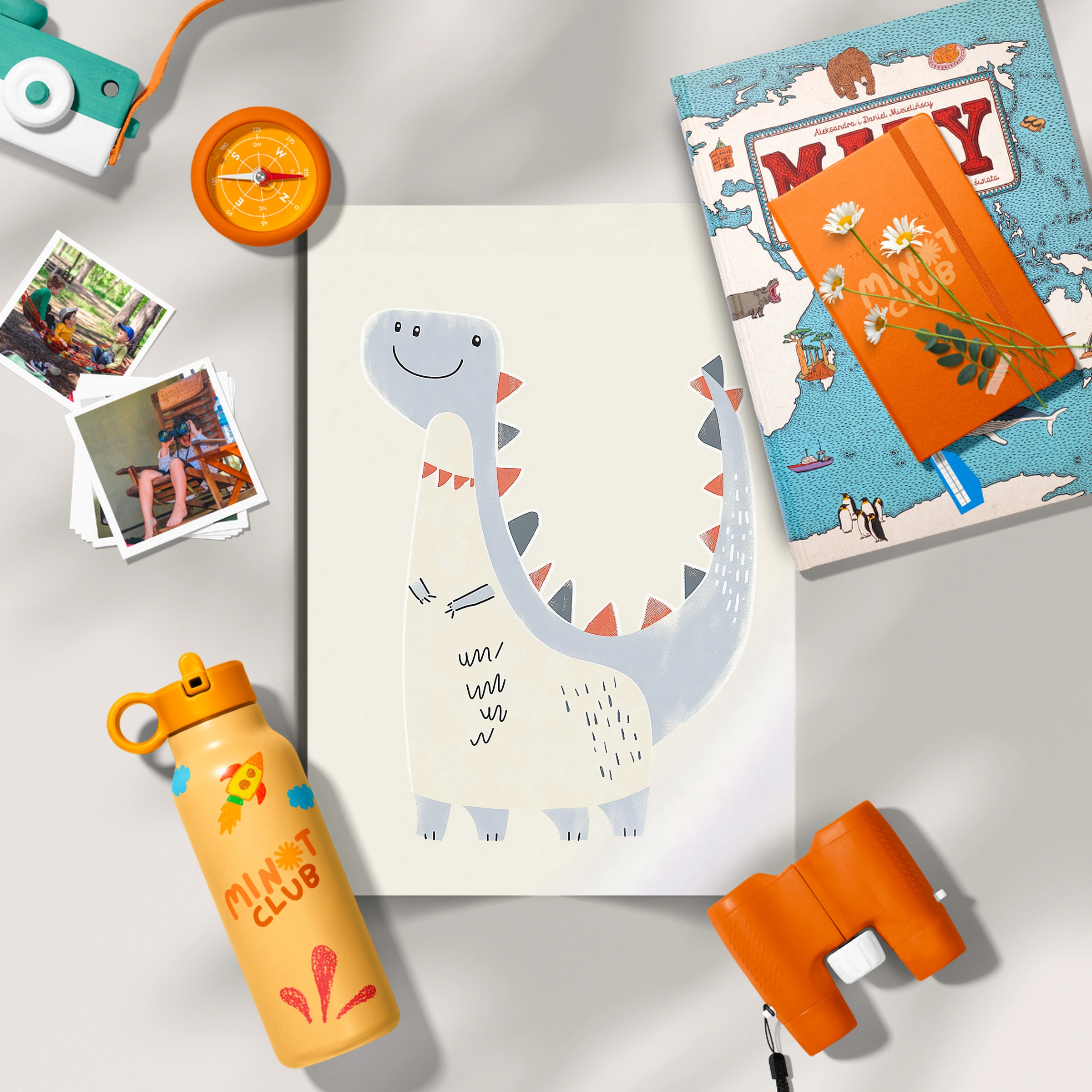 White Dinosaur Nursery Print