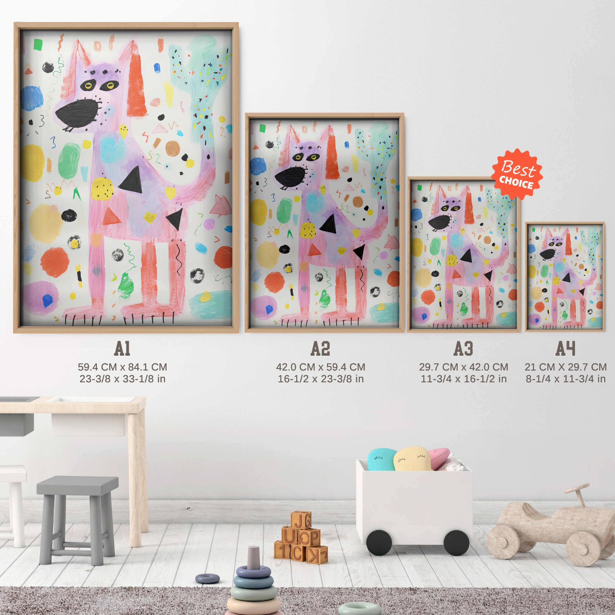 Abstract Dog Nursery Print - size guide A4 A3 A2 A1 nursery print