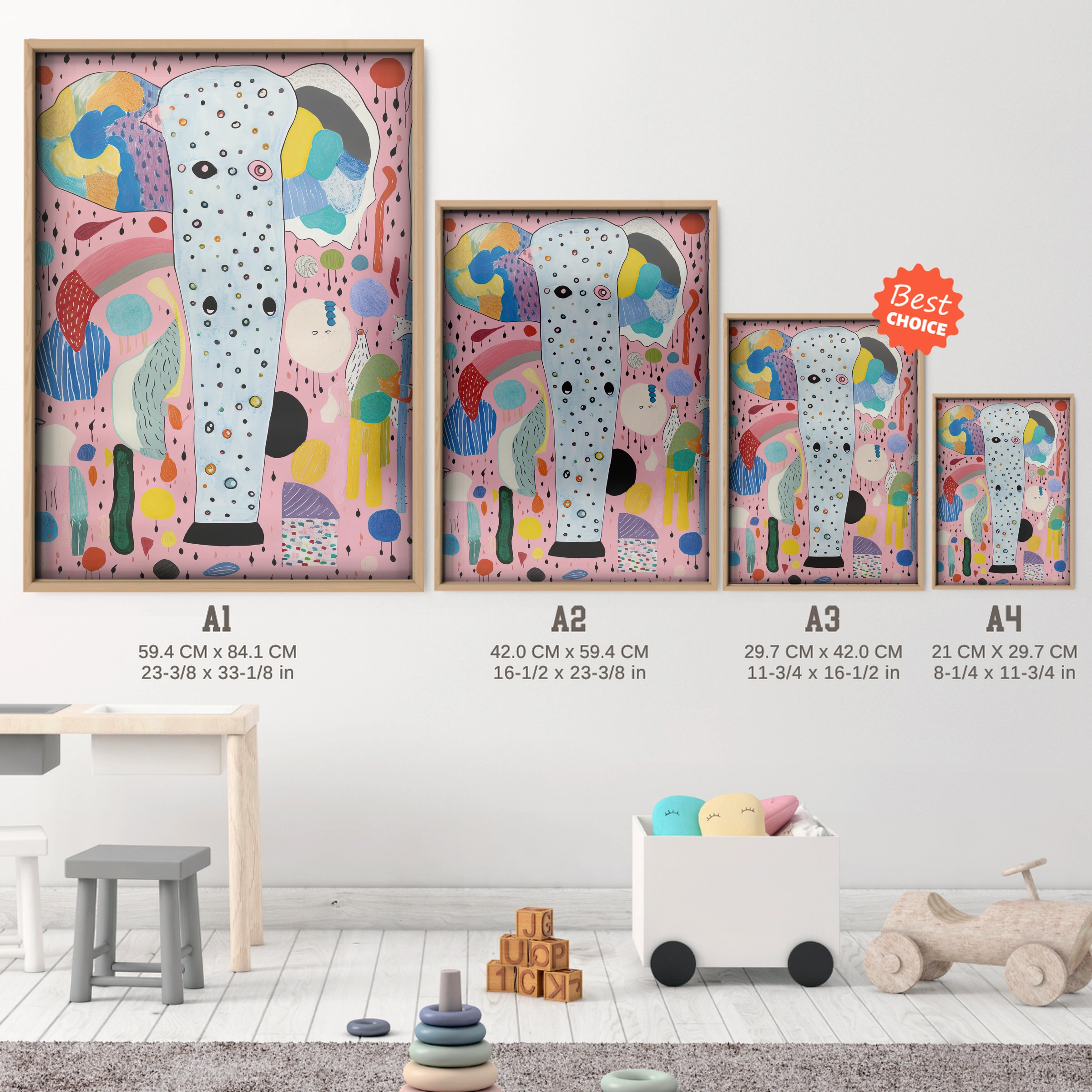 Abstract Giraffe Nursery Print - size guide A4 A3 A2 A1 nursery print