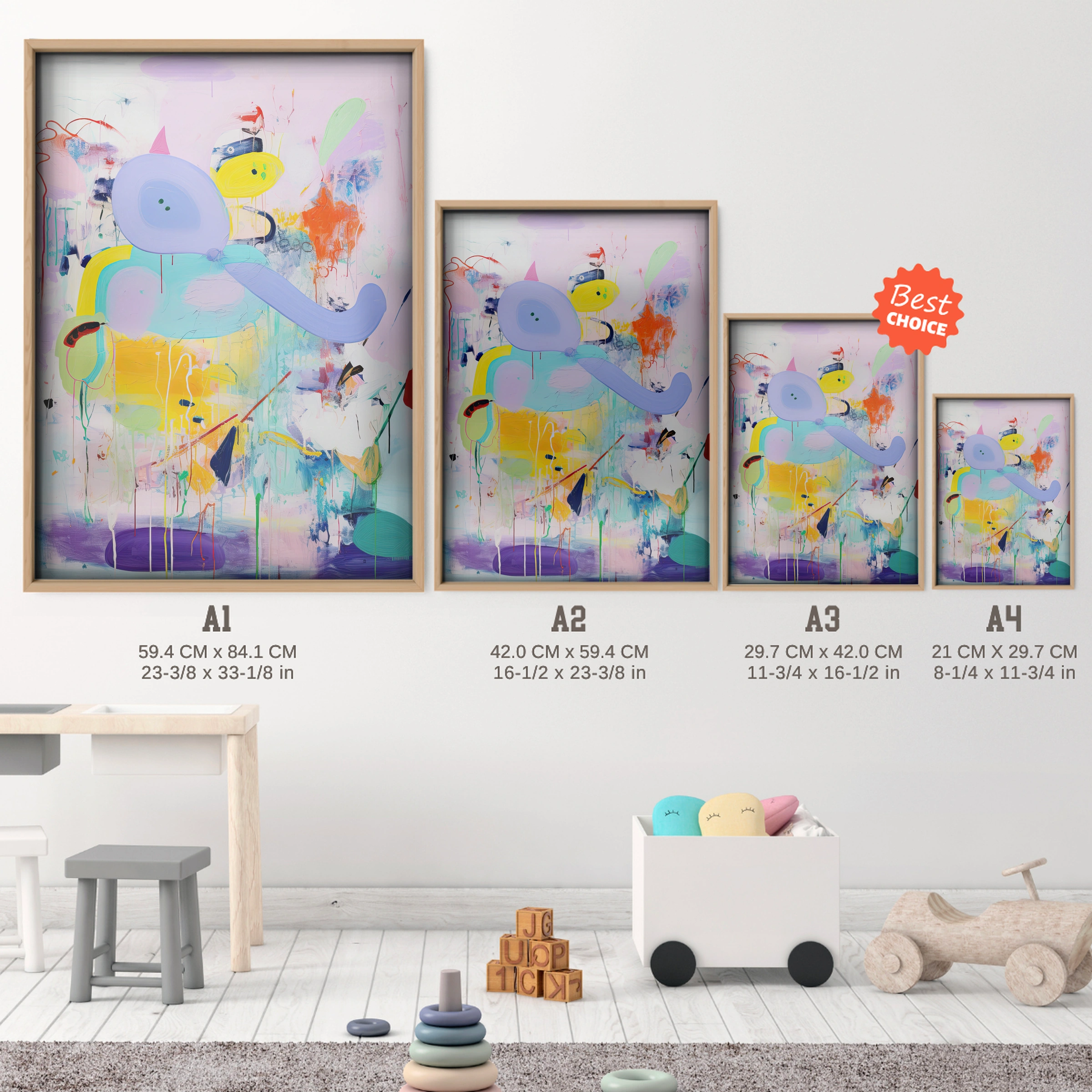 Abstract Horse Nursery Print - size guide A4 A3 A2 A1 nursery print