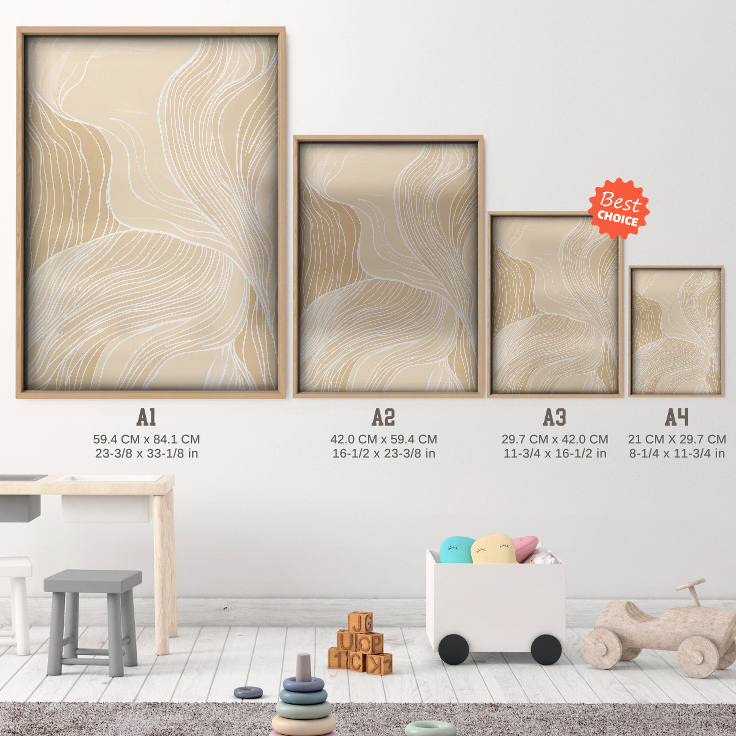 Abstract Lines Nursery Print - size guide A4 A3 A2 A1 nursery print