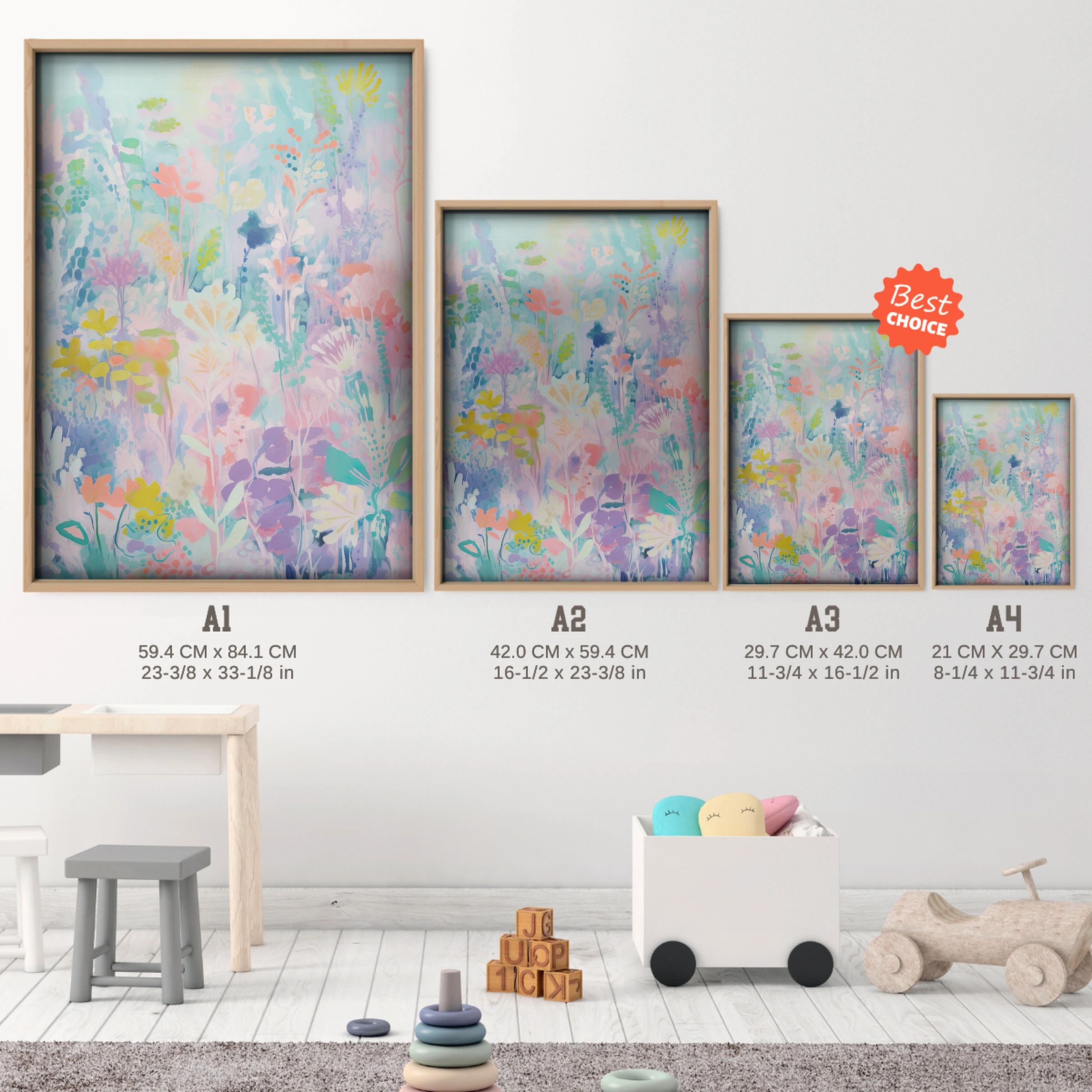 Abstract Meadow Nursery Print - size guide A4 A3 A2 A1 nursery print