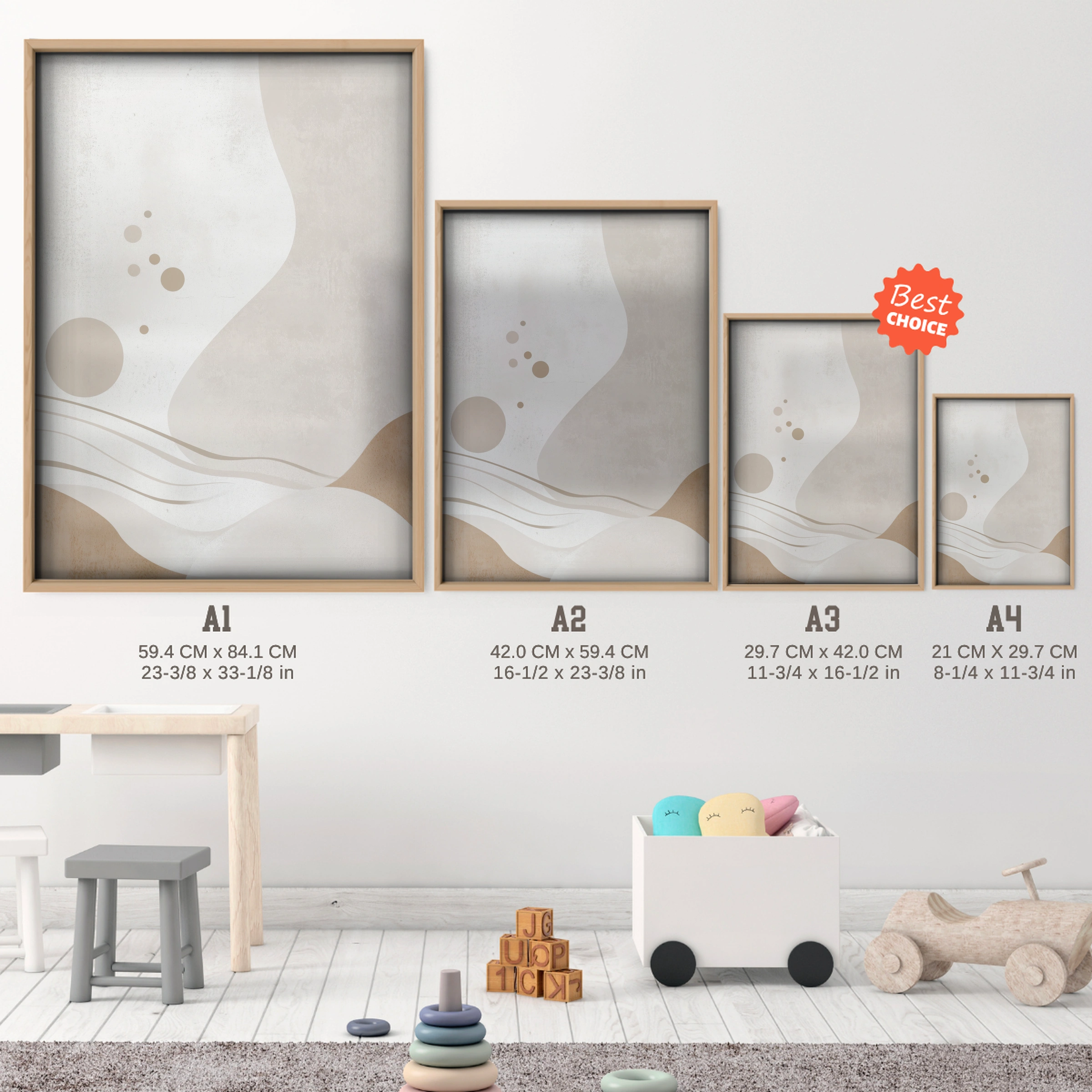 Abstract Shapes Nursery Print - size guide A4 A3 A2 A1 nursery print