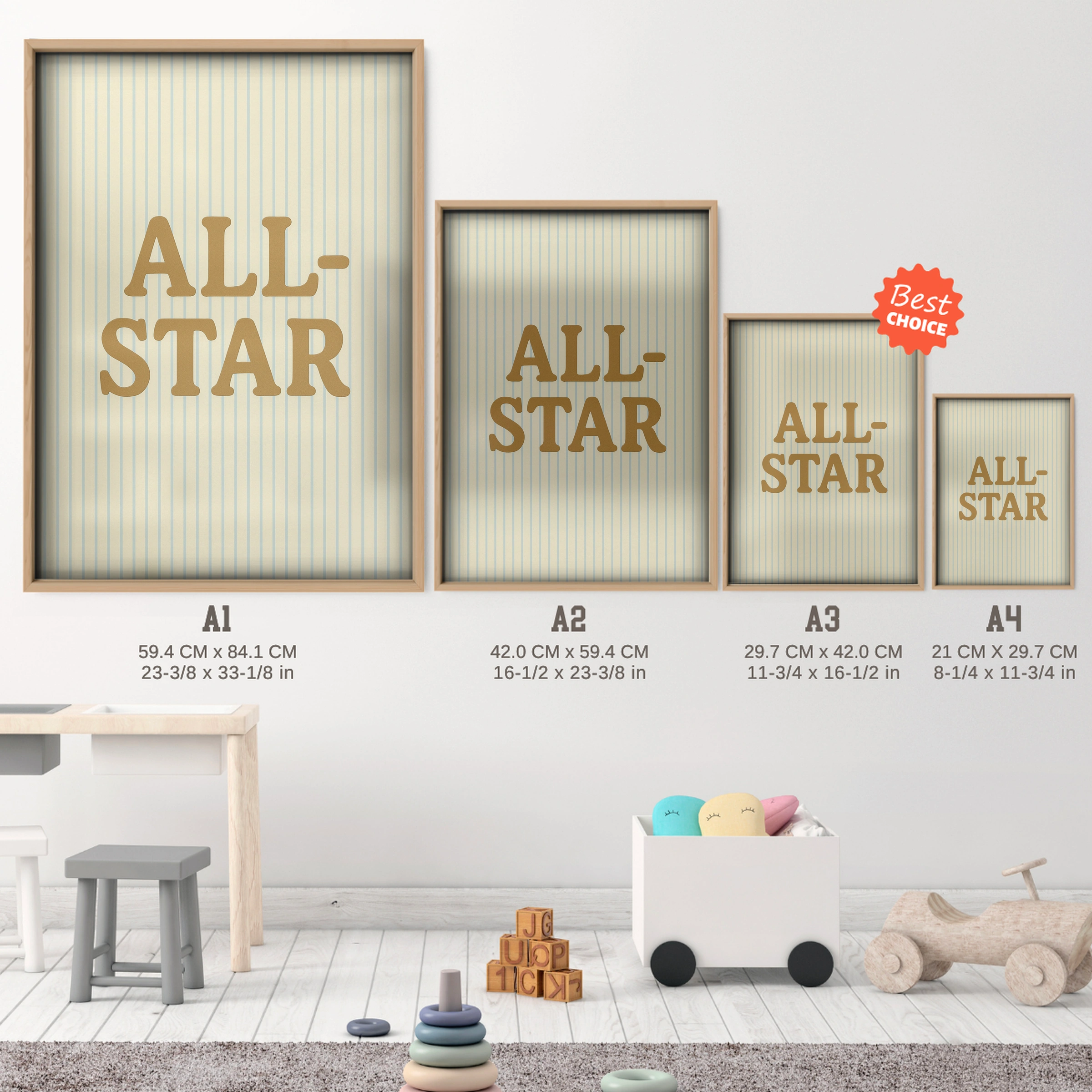 All Star Nursery Print - size guide A4 A3 A2 A1 nursery print