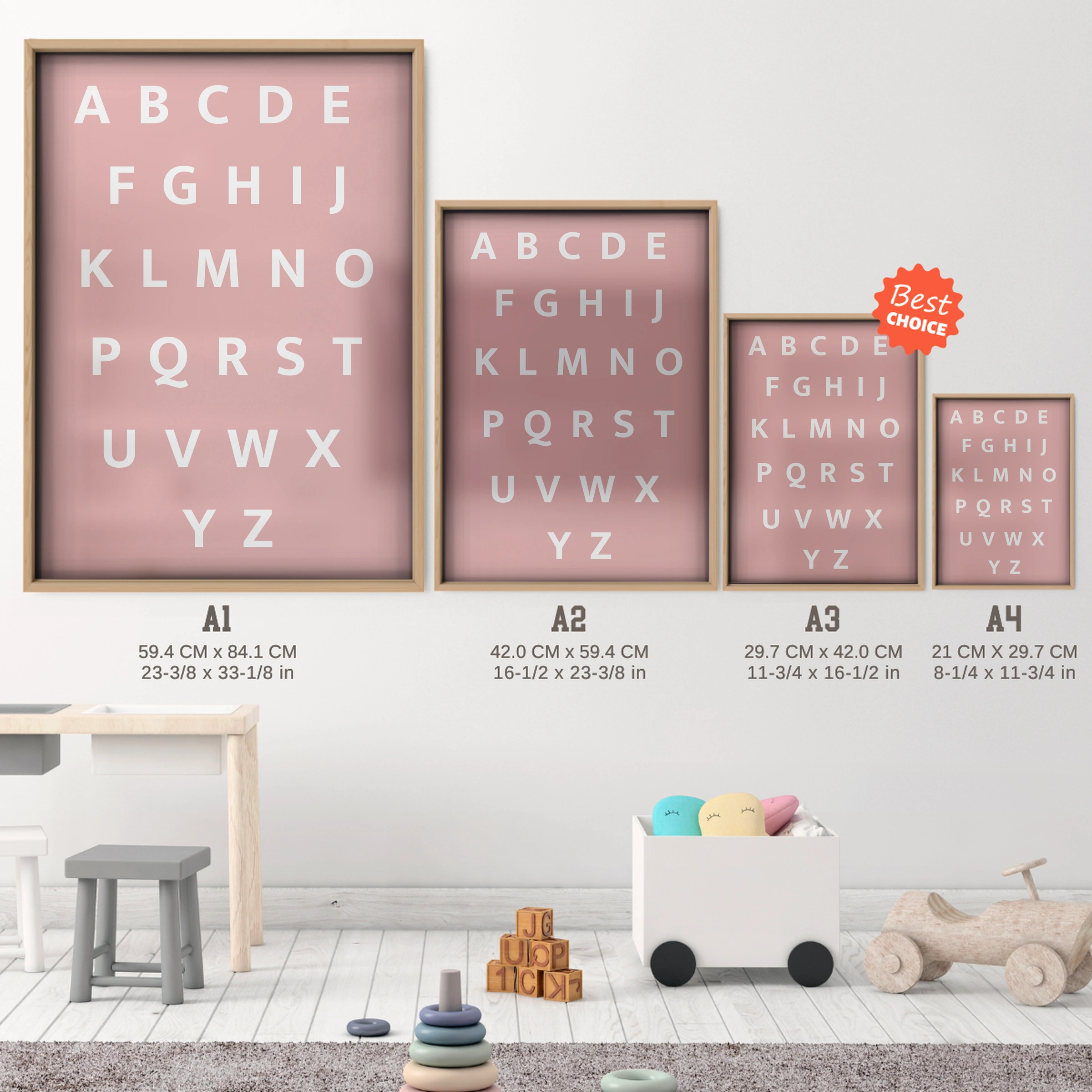 Alphabet Chart Two Nursery Print - size guide A4 A3 A2 A1 nursery print