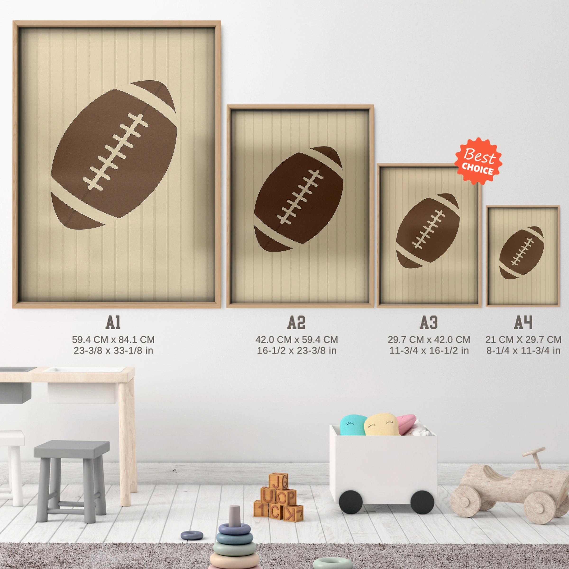 American Football Nursery Print - size guide A4 A3 A2 A1 nursery print