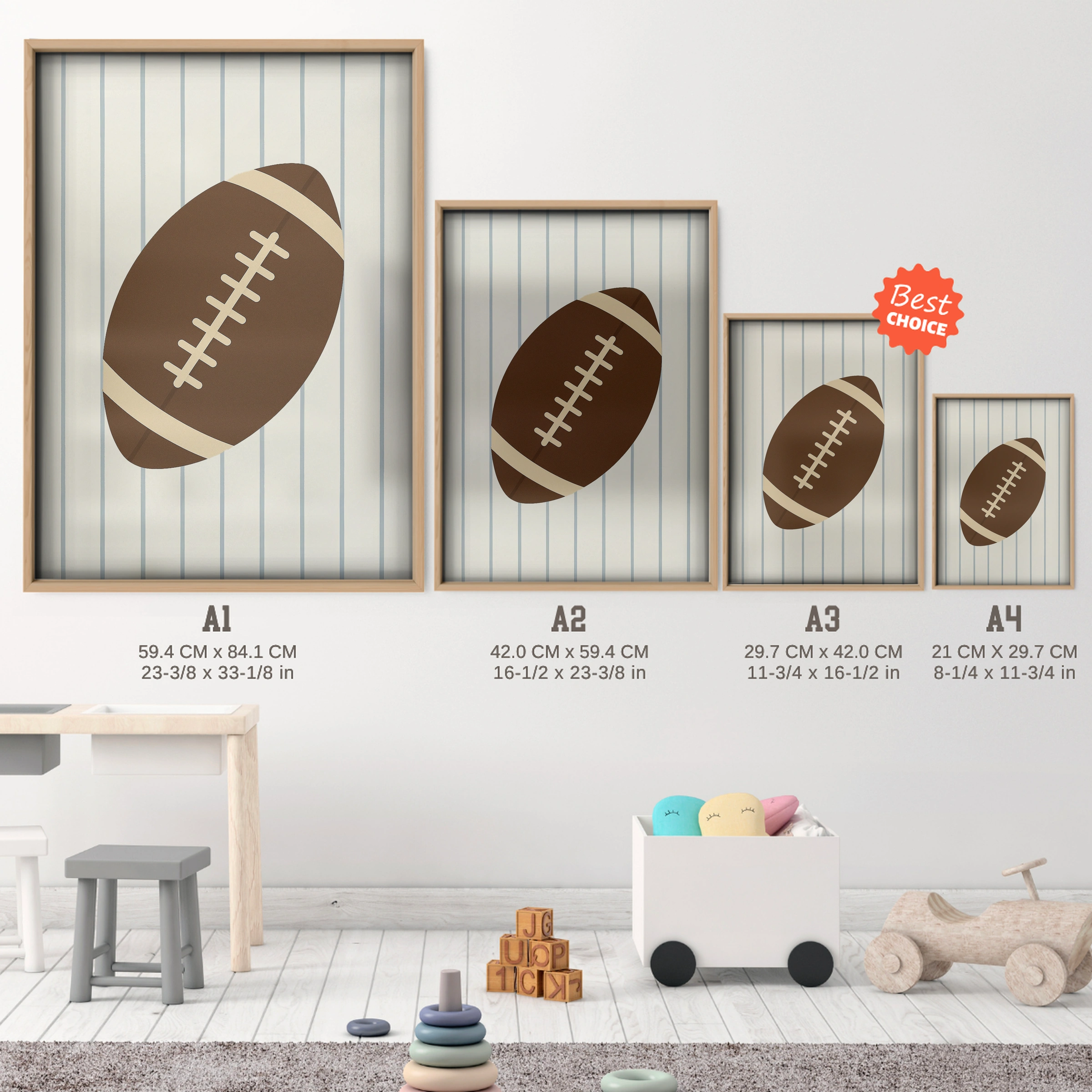 American Football Two Nursery Print - size guide A4 A3 A2 A1 nursery print