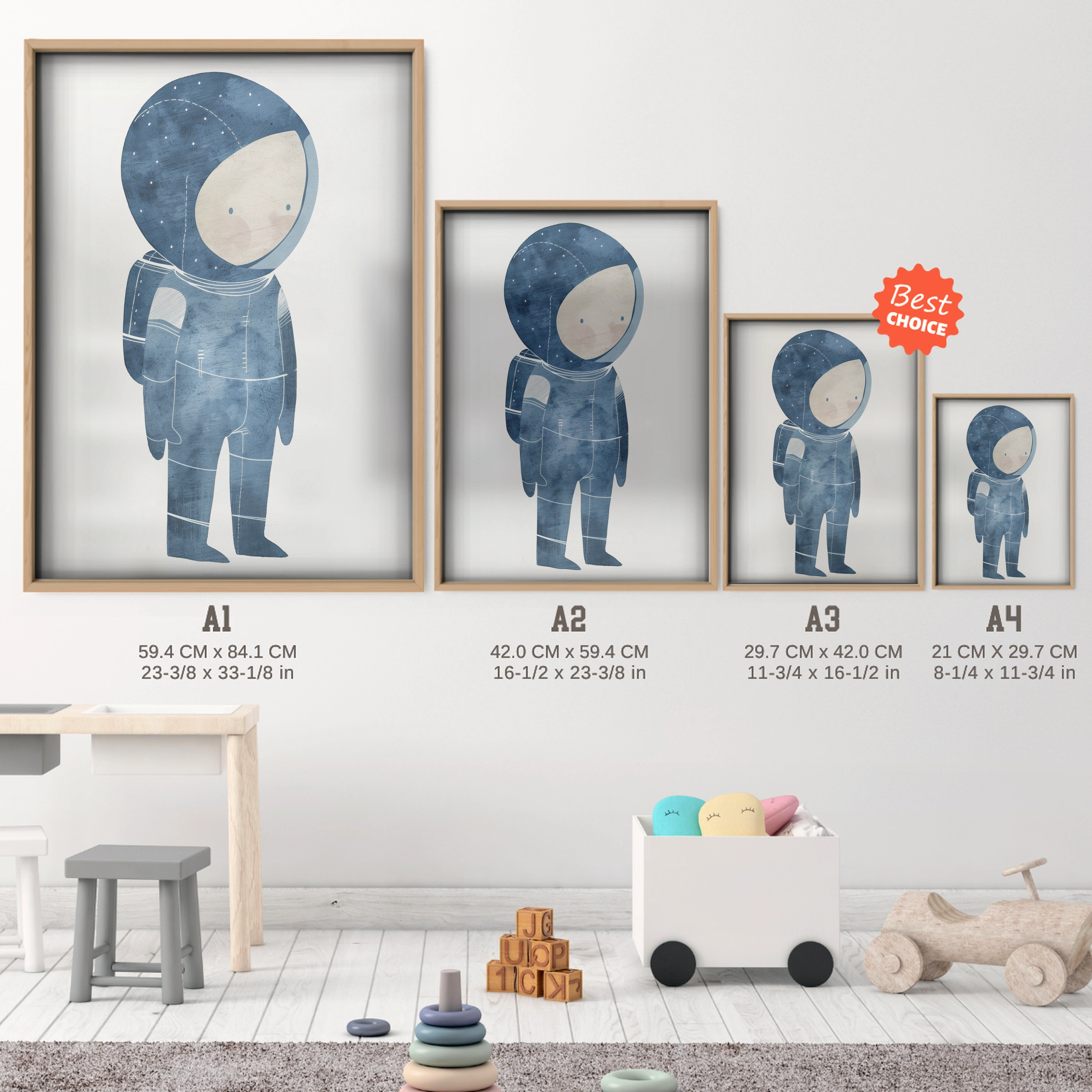 Astronaut Suit Nursery Print - size guide A4 A3 A2 A1 nursery print