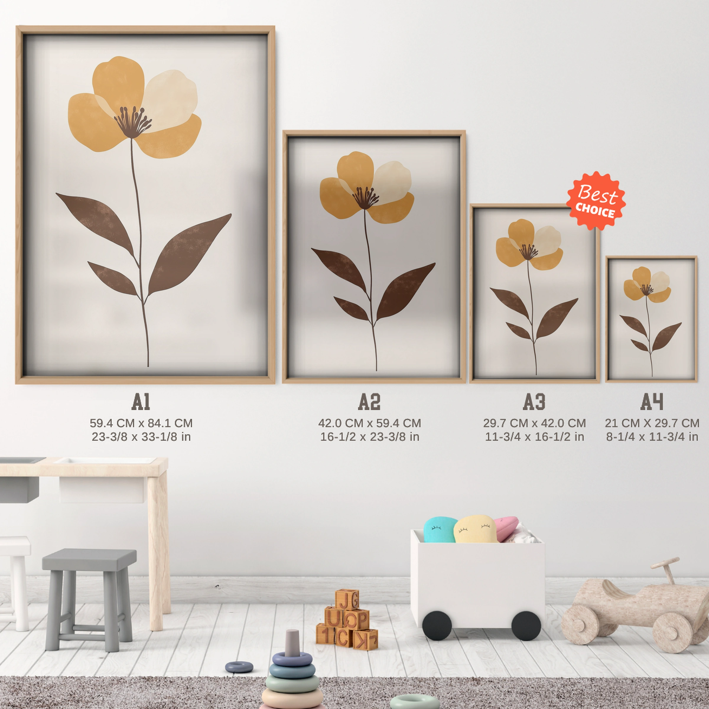 Autumn Flower Nursery Print - size guide A4 A3 A2 A1 nursery print