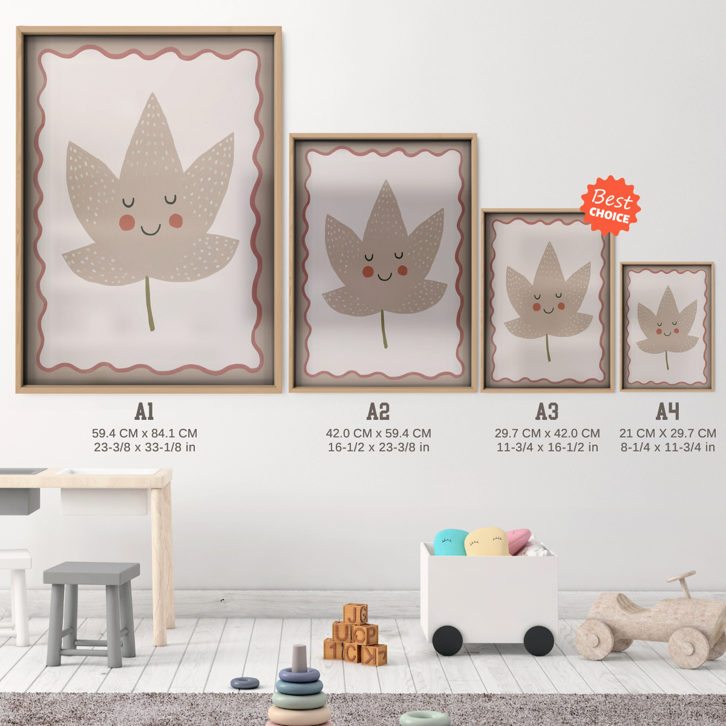 Autumn Leaf Nursery Print - size guide A4 A3 A2 A1 nursery print