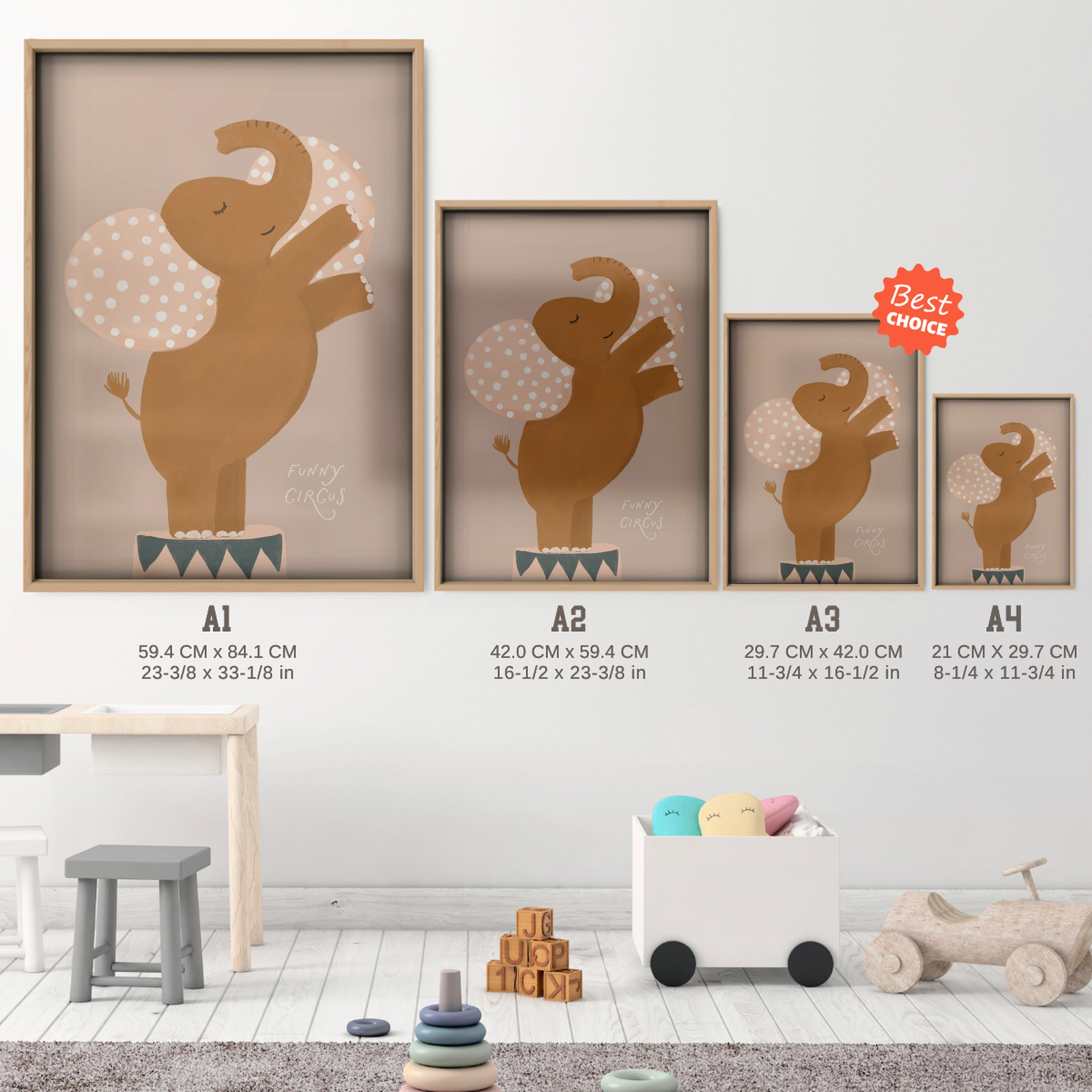 Autumn Squirrel Nursery Print - size guide A4 A3 A2 A1 nursery print