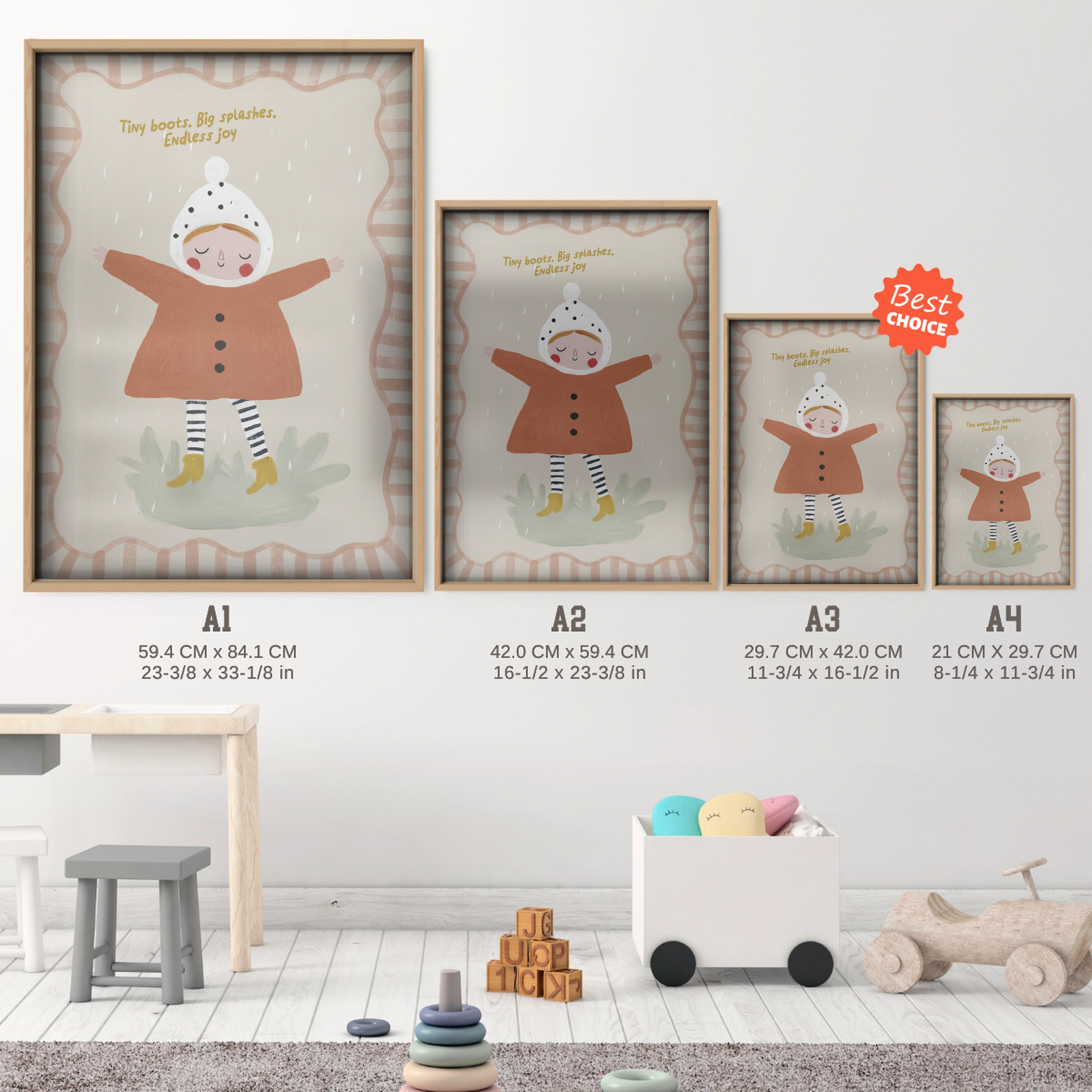 Baby in a Bonnet Nursery Print - size guide A4 A3 A2 A1 nursery print