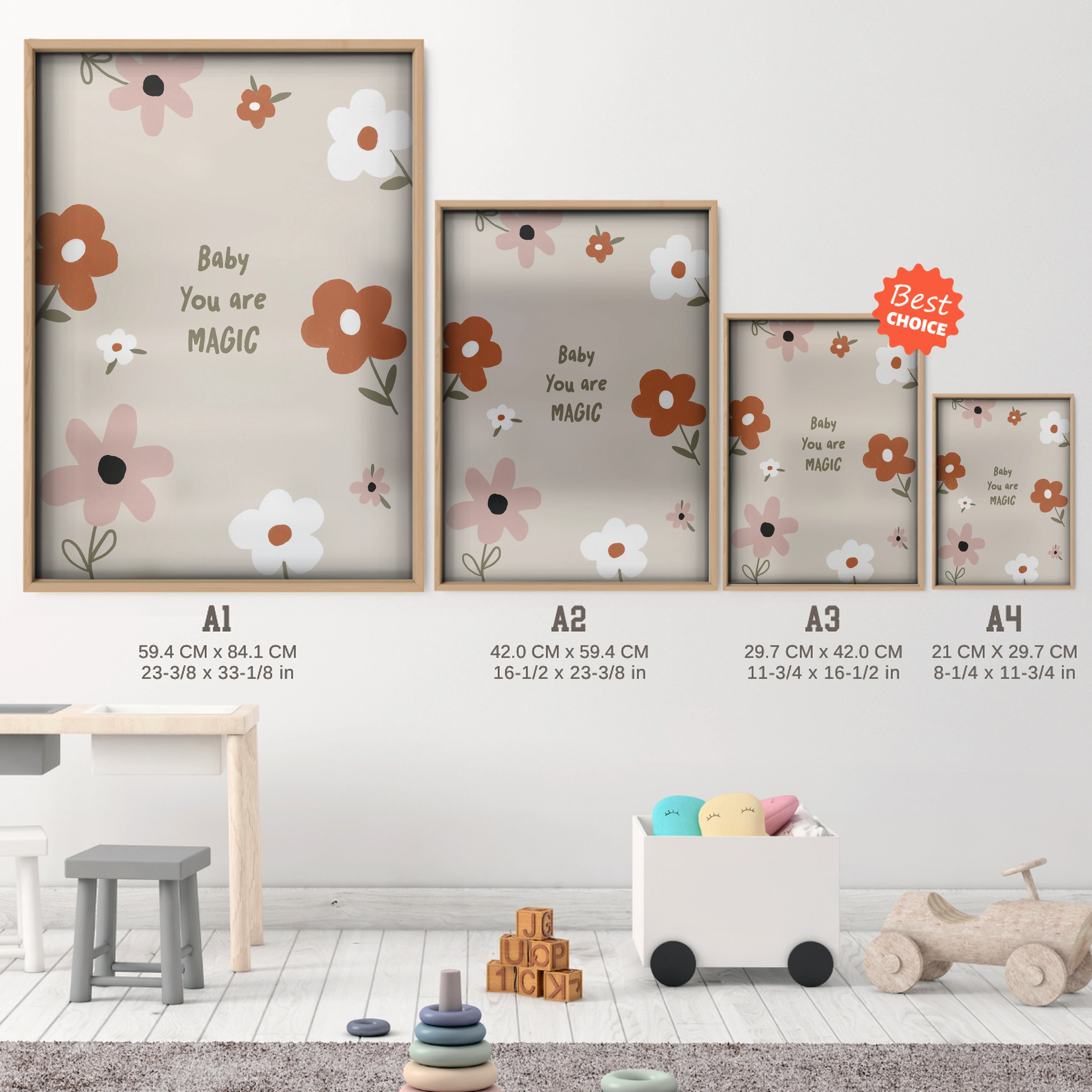 Baby You Are Magic Nursery Print - size guide A4 A3 A2 A1 nursery print