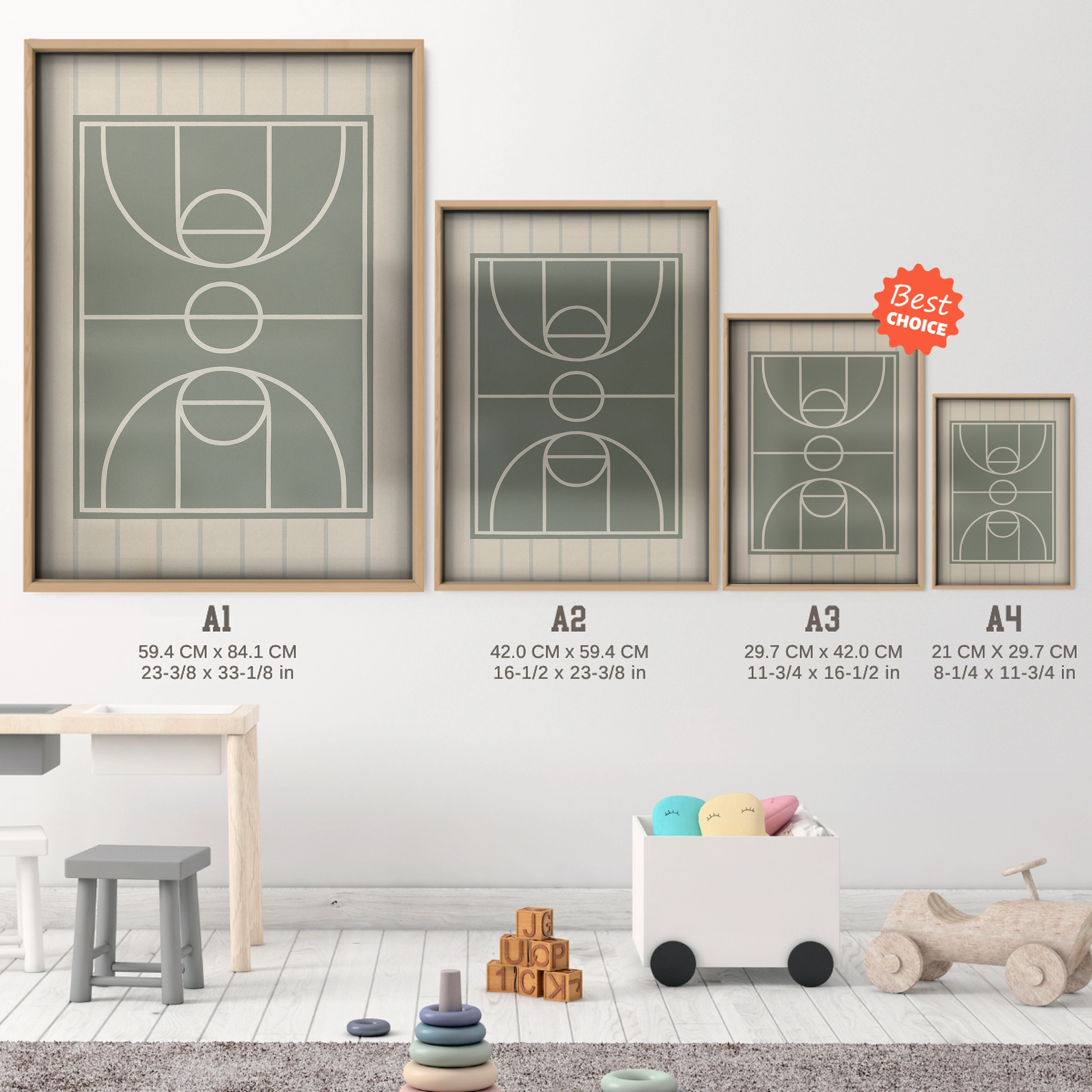 Basketball Court Nursery Print - size guide A4 A3 A2 A1 nursery print