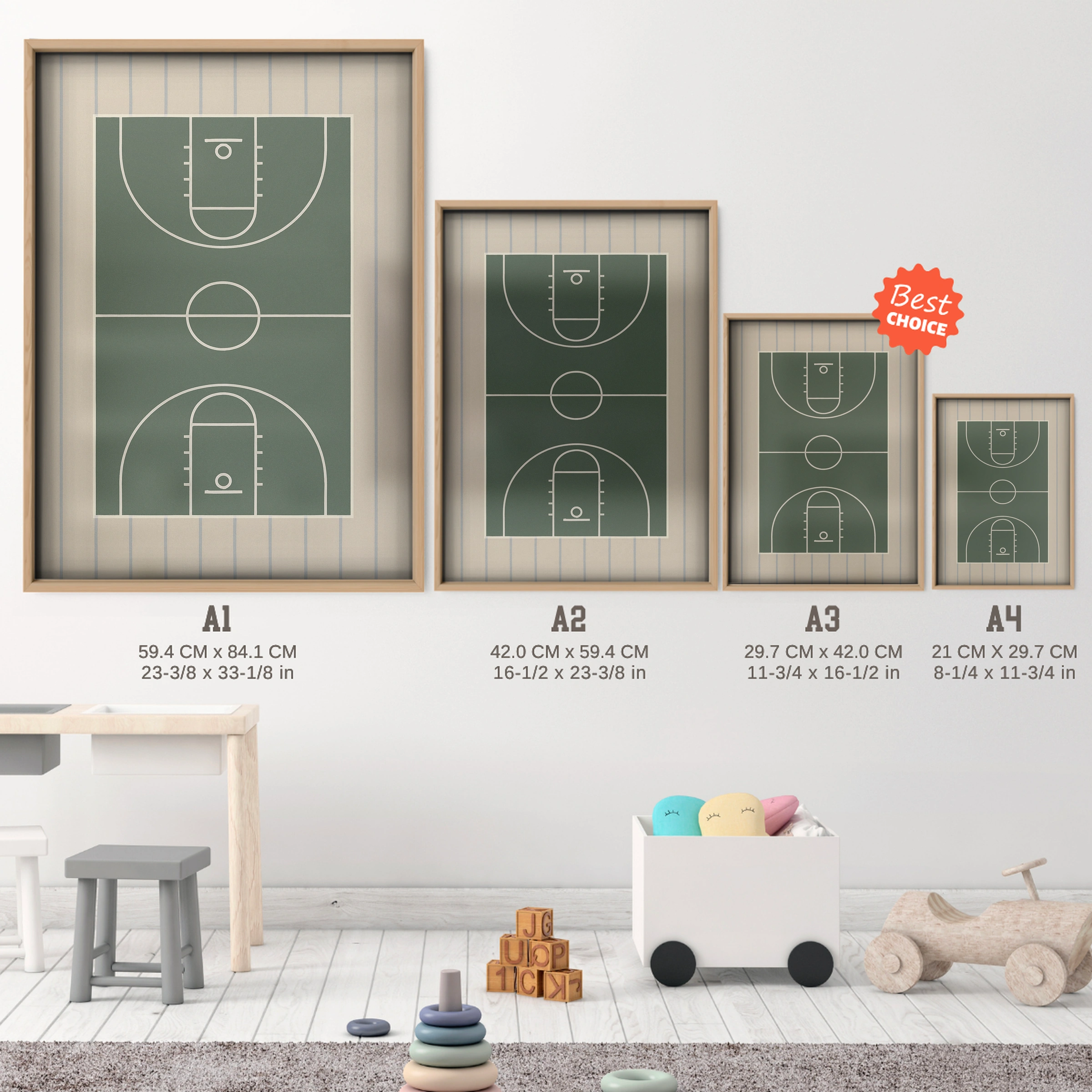 Basketball Court Three Nursery Print - size guide A4 A3 A2 A1 nursery print