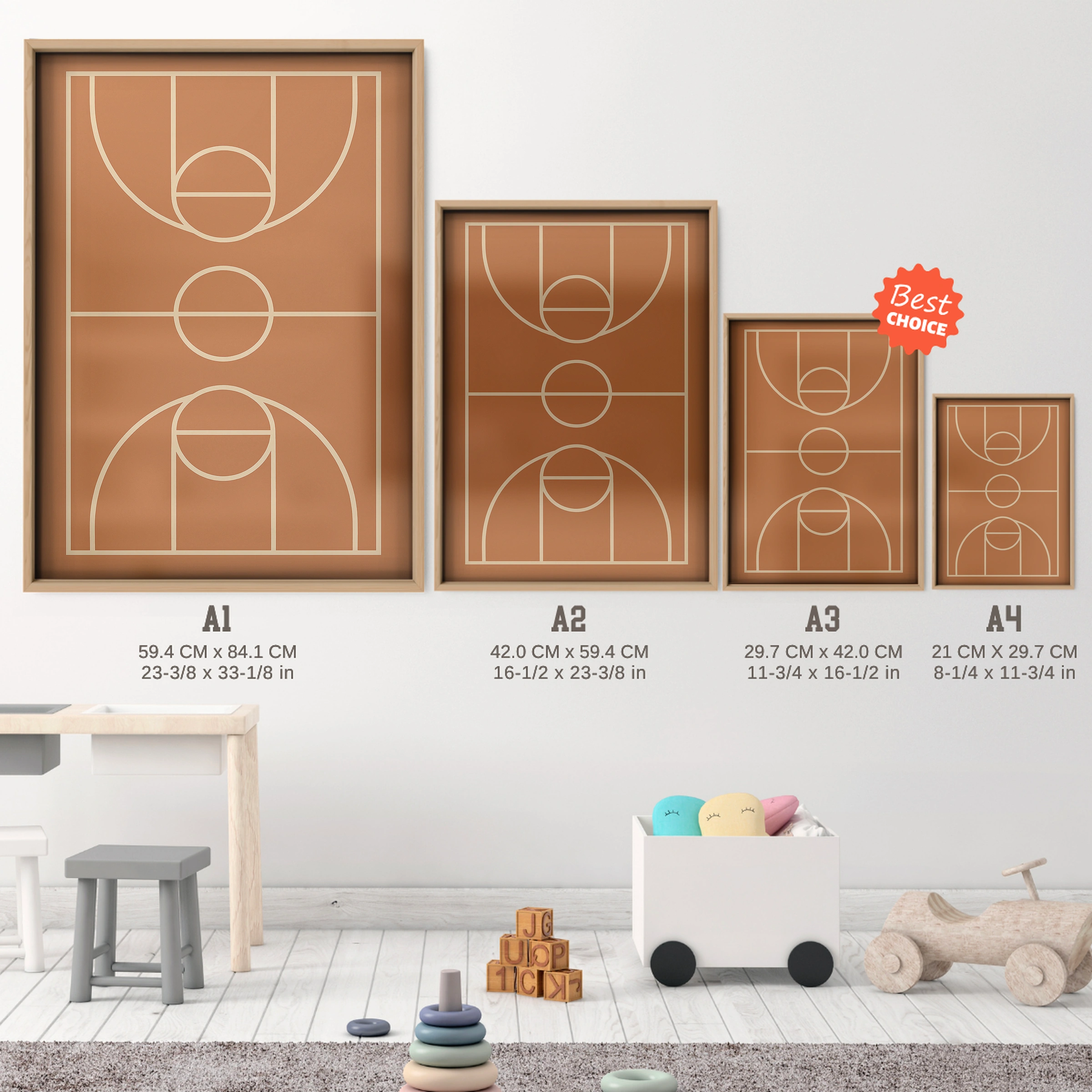 Basketball Court Two Nursery Print - size guide A4 A3 A2 A1 nursery print