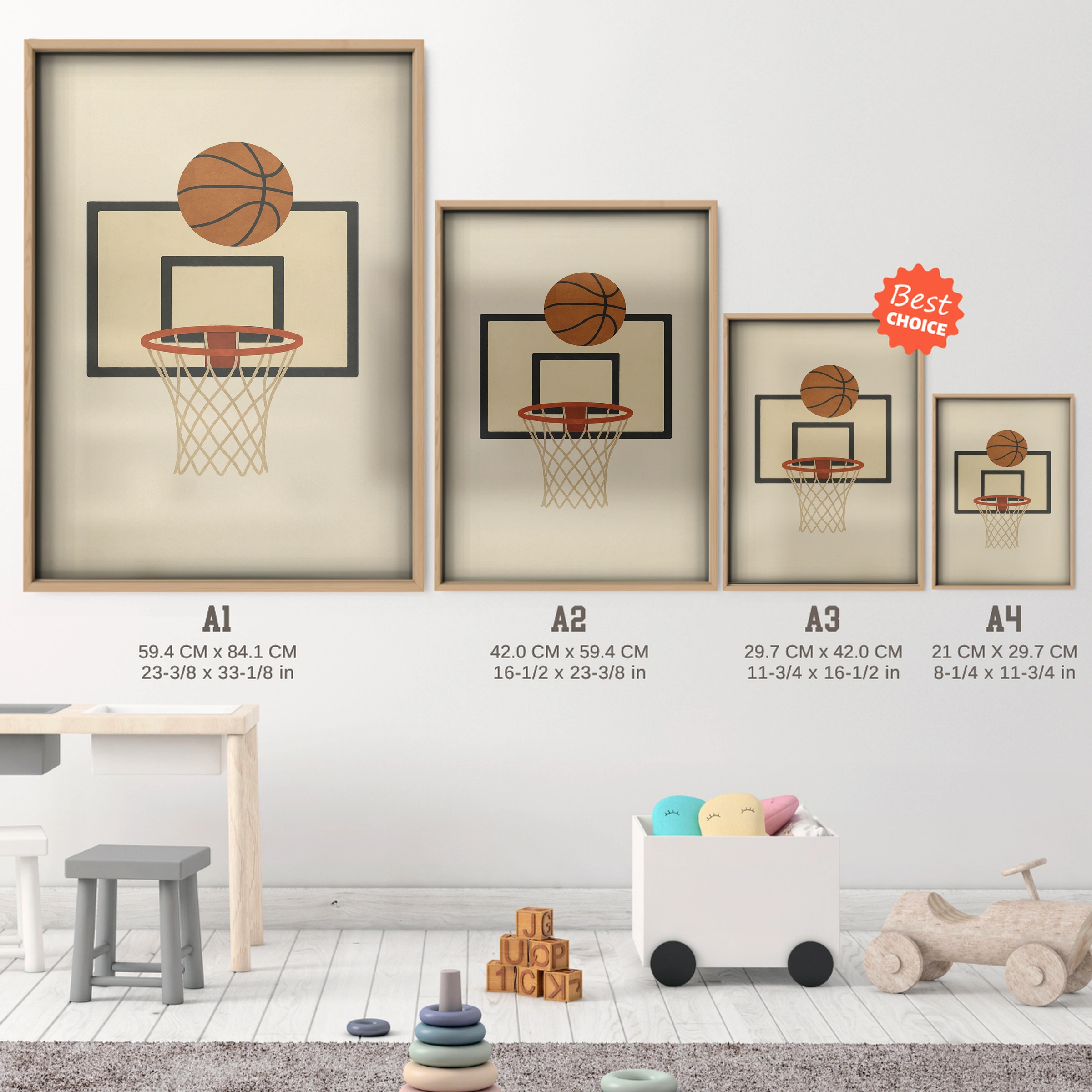 Basketball Hoop Two Nursery Print - size guide A4 A3 A2 A1 nursery print