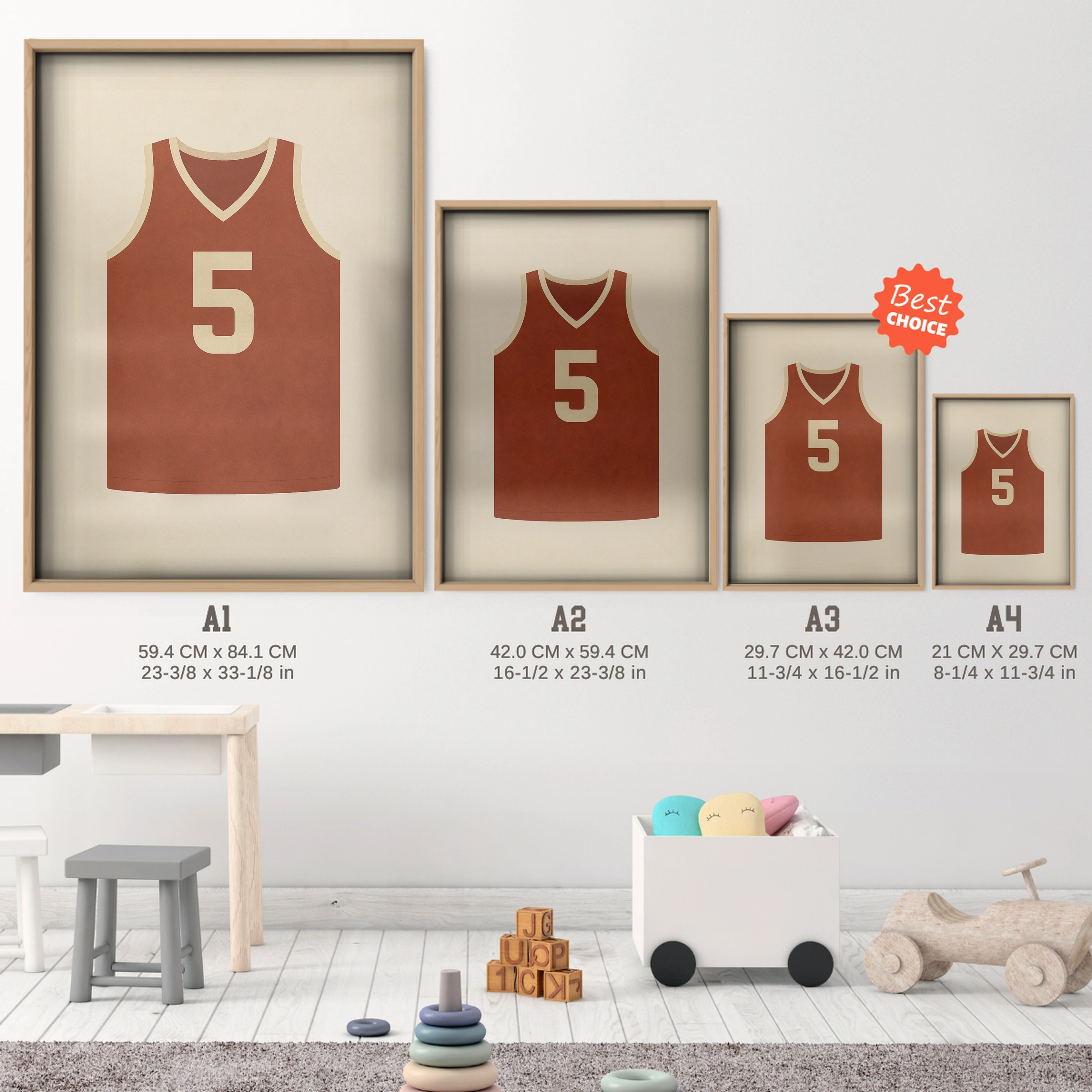 Basketball Jersey Nursery Print - size guide A4 A3 A2 A1 nursery print