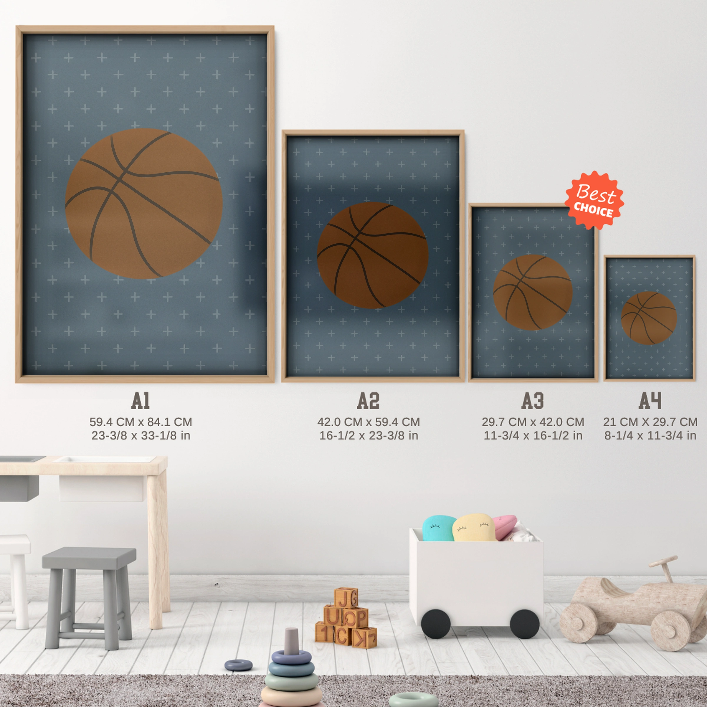 Basketball Nursery Print - size guide A4 A3 A2 A1 nursery print
