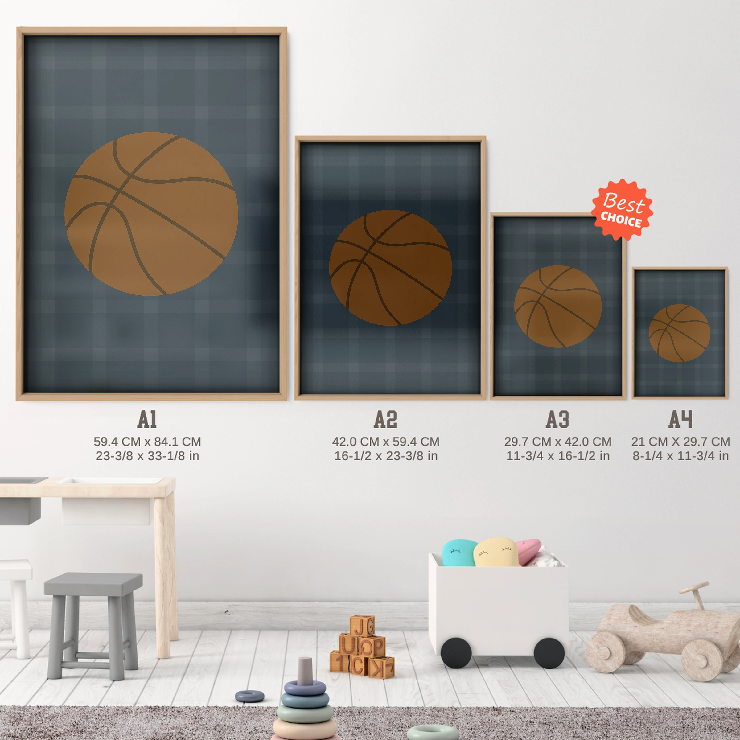 Basketball Three Nursery Print - size guide A4 A3 A2 A1 nursery print