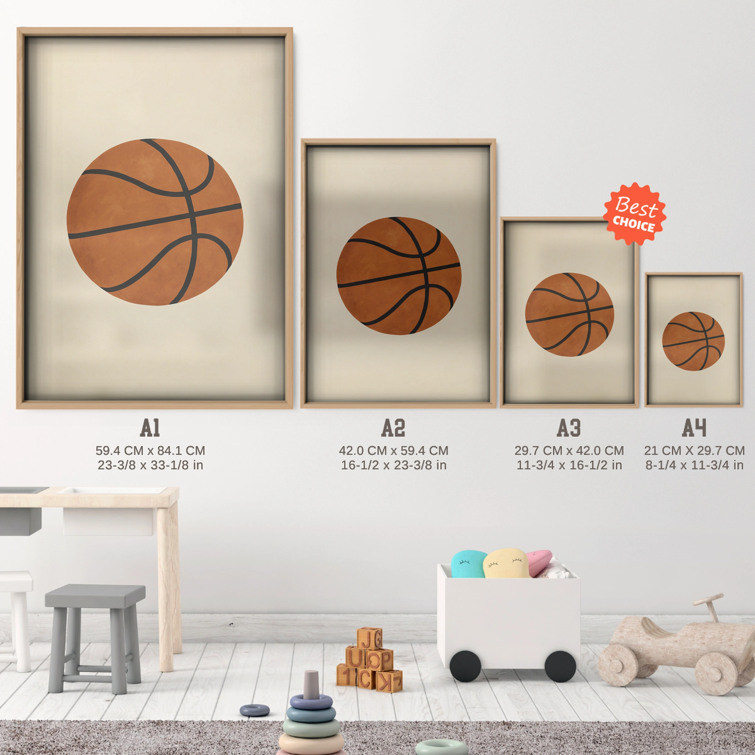 Basketball Two Nursery Print - size guide A4 A3 A2 A1 nursery print