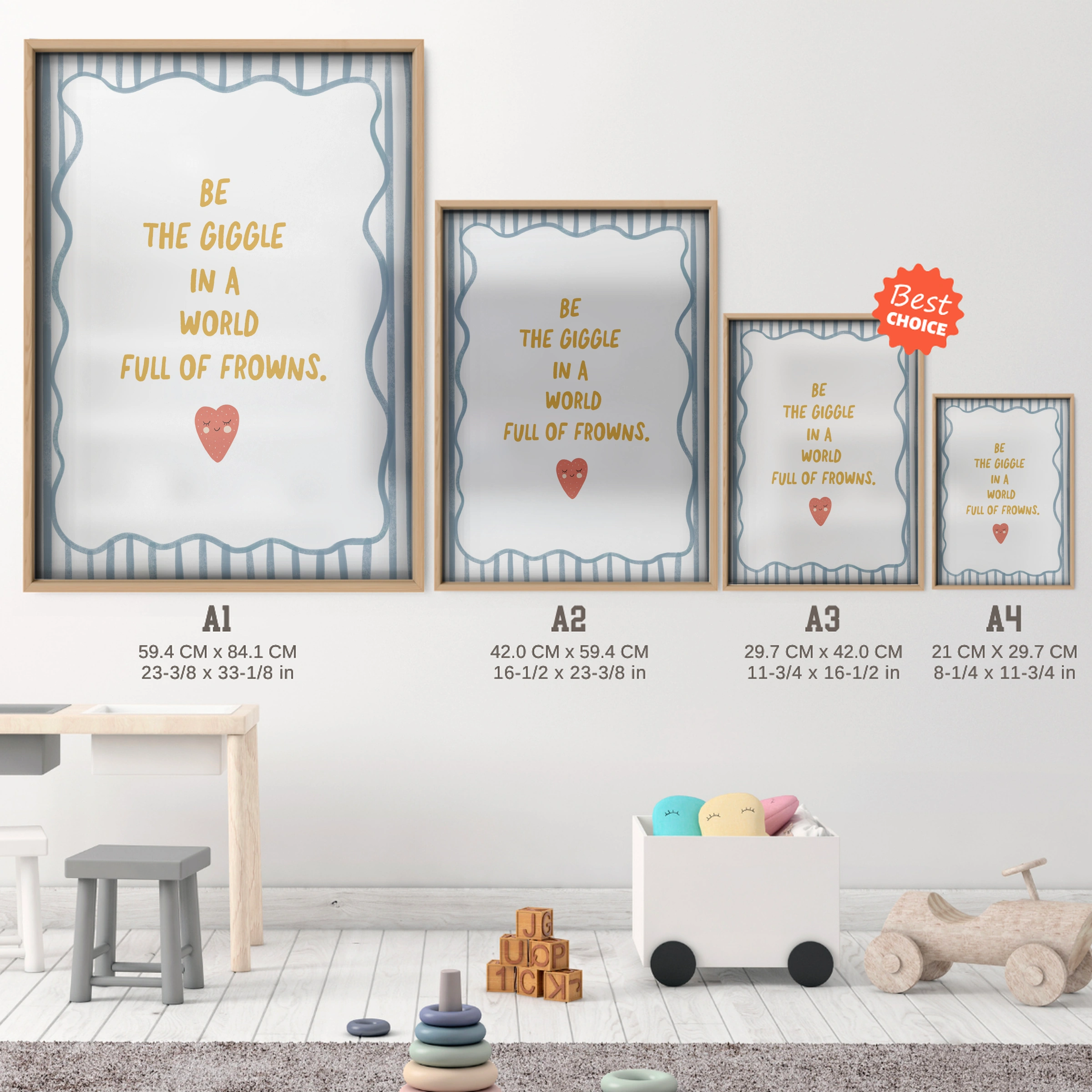 Be The Giggle Nursery Print - size guide A4 A3 A2 A1 nursery print