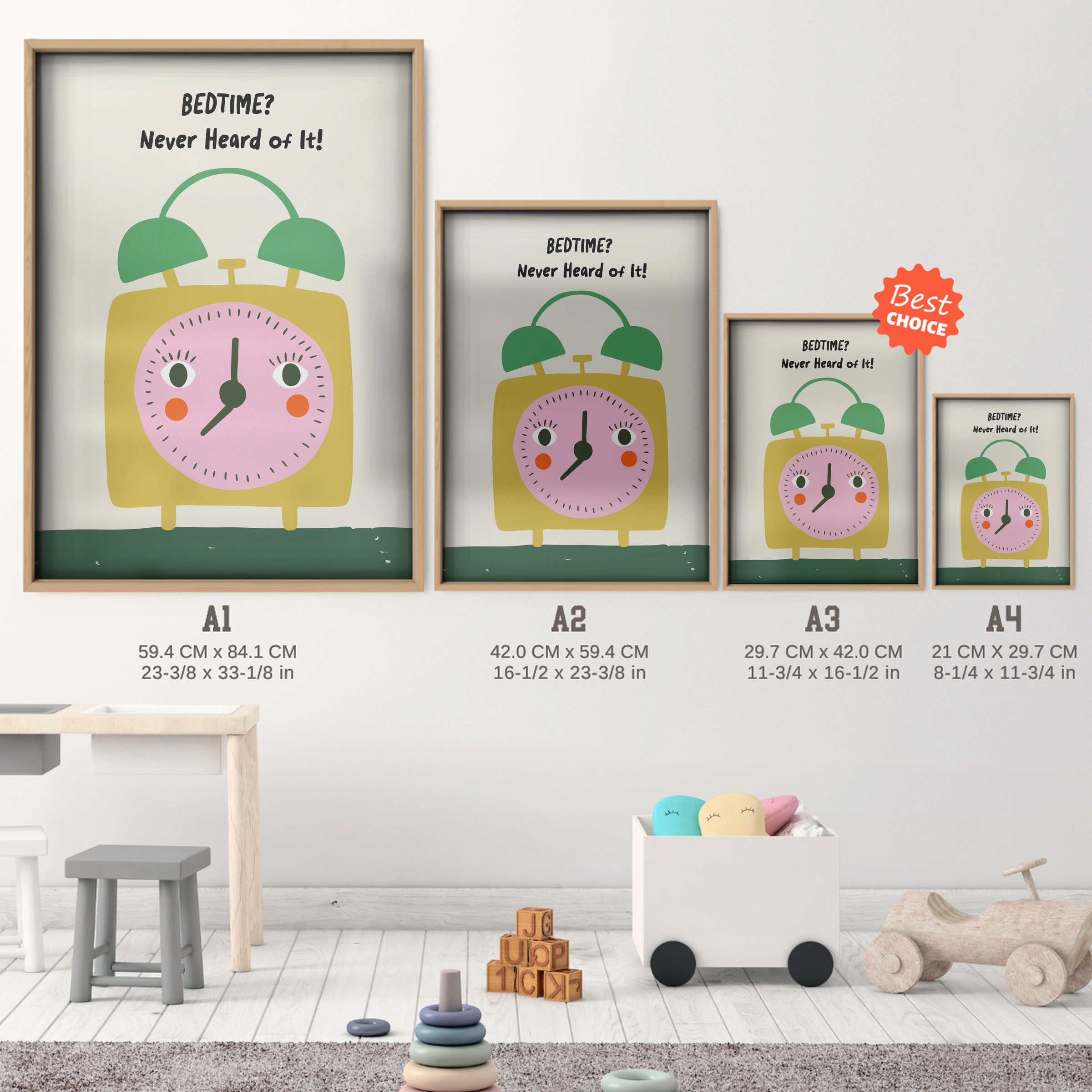 Bedtime Never Heard Of It Nursery Print - size guide A4 A3 A2 A1 nursery print