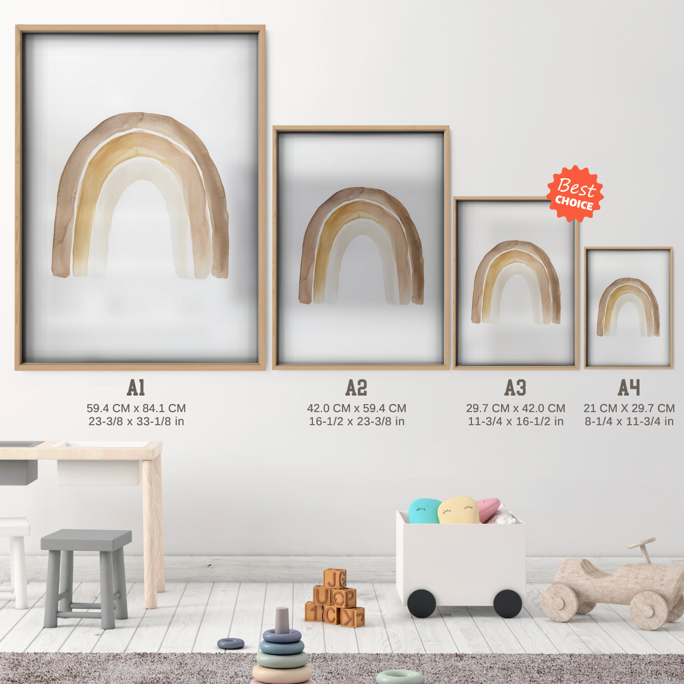 Boho Rainbow Two Nursery Print - size guide A4 A3 A2 A1 nursery print