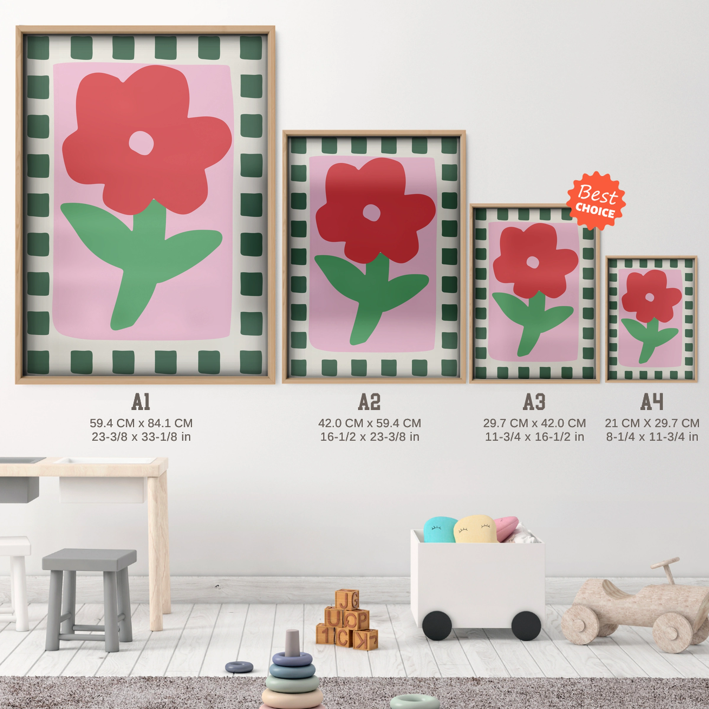 Bold Flower Nursery Print - size guide A4 A3 A2 A1 nursery print