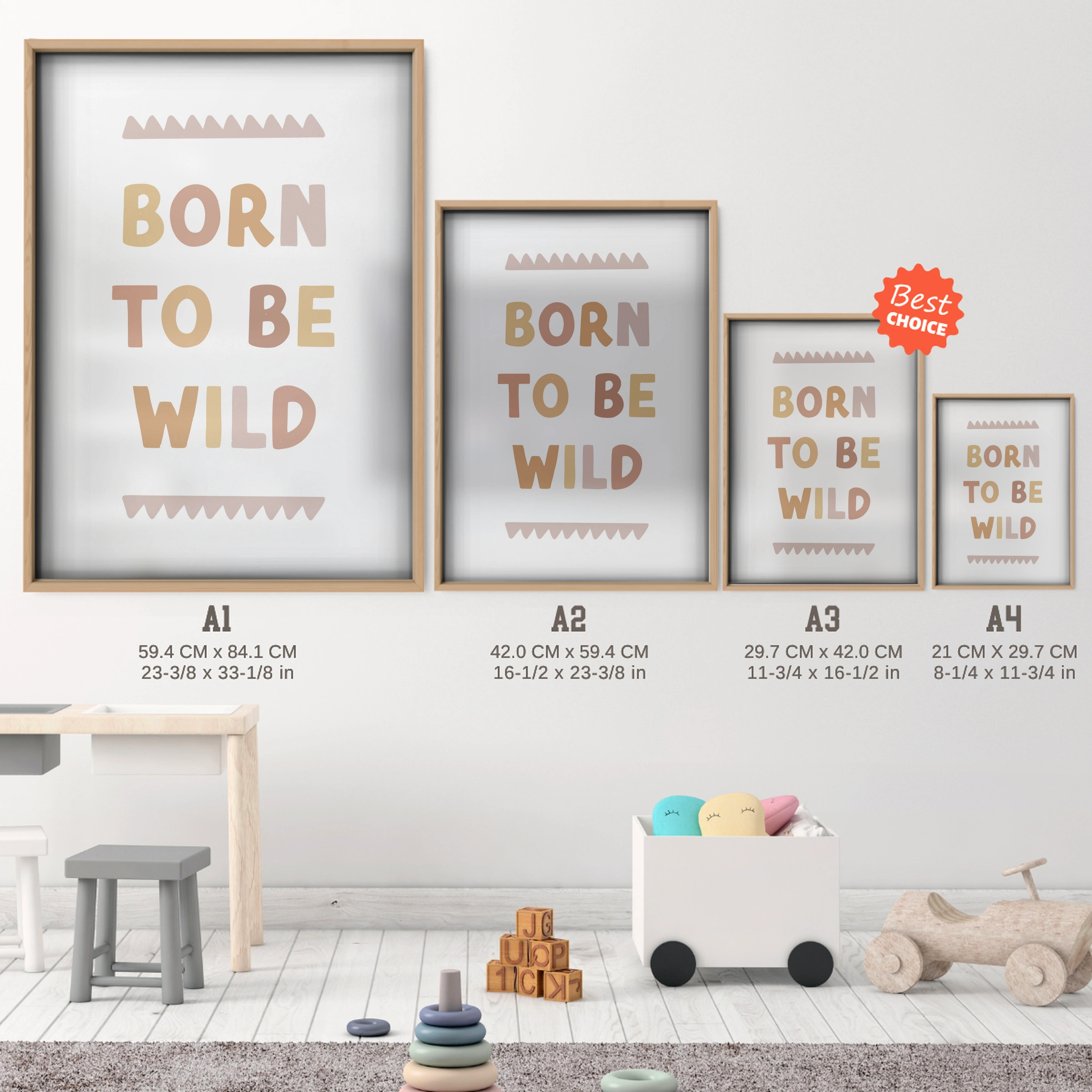 Born To Be Wild Nursery Print - size guide A4 A3 A2 A1 nursery print