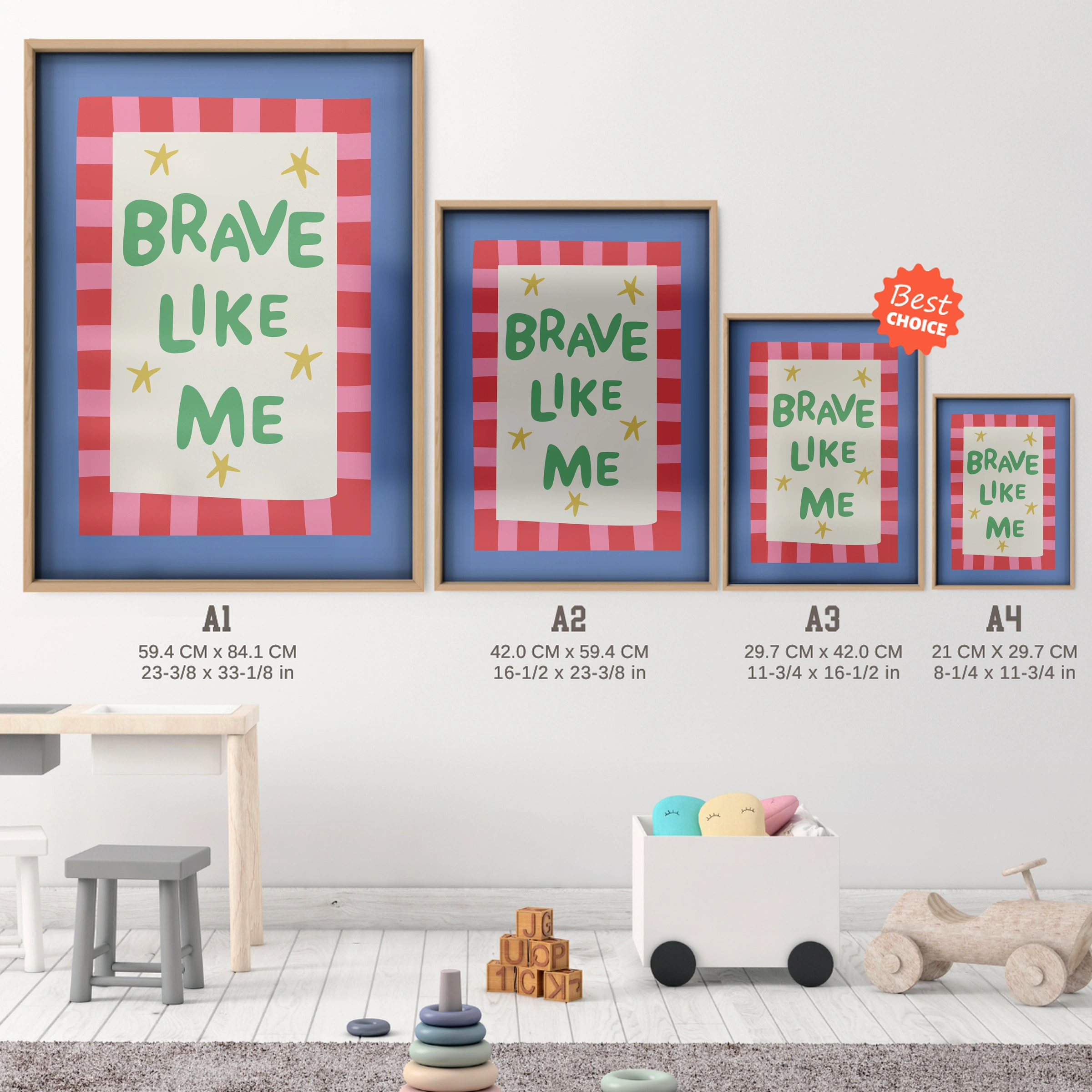 Brave Like Me Nursery Print - size guide A4 A3 A2 A1 nursery print